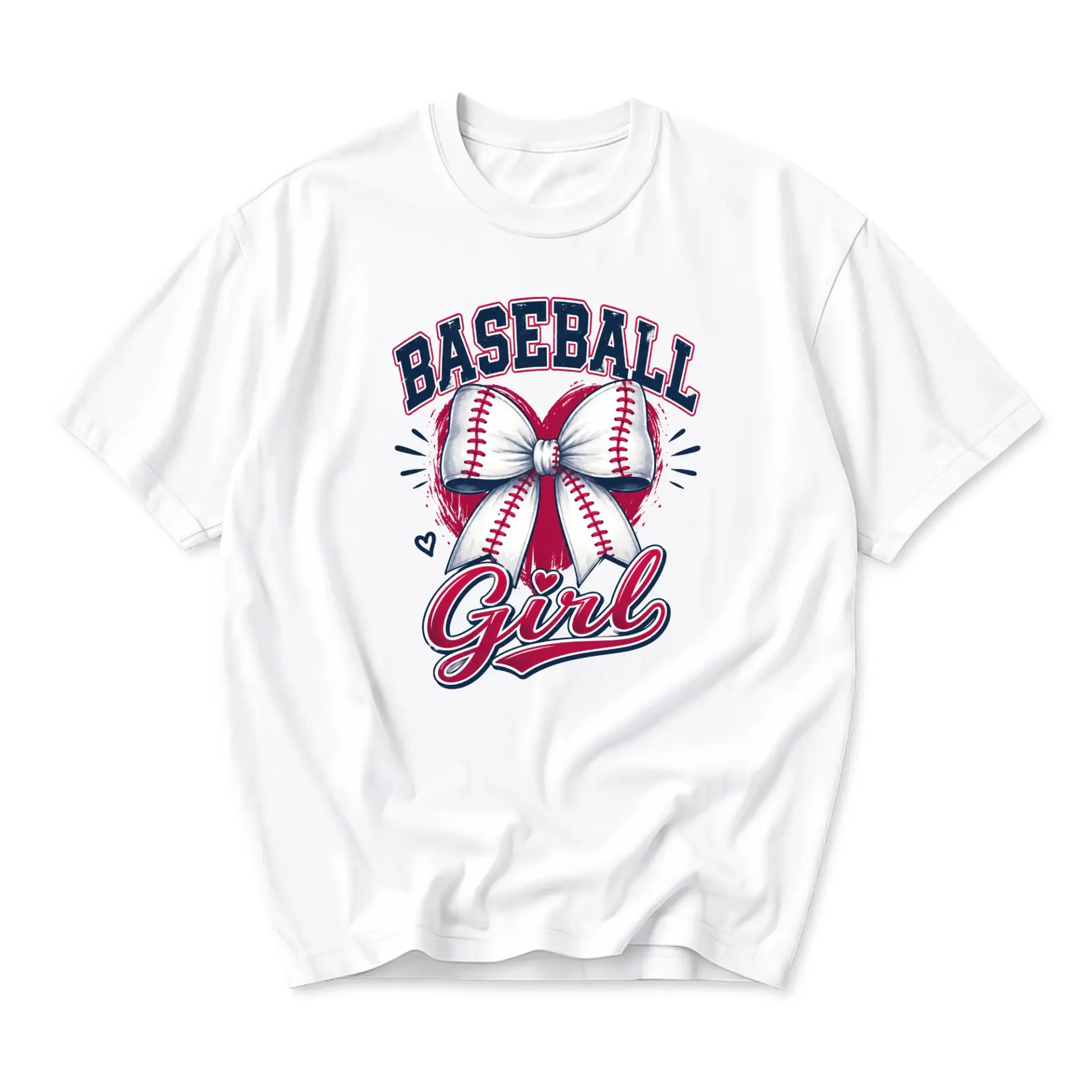 Graphic Tee Baseball Girl Heart Bow Print Short Sleeve Crew Neck Unisex