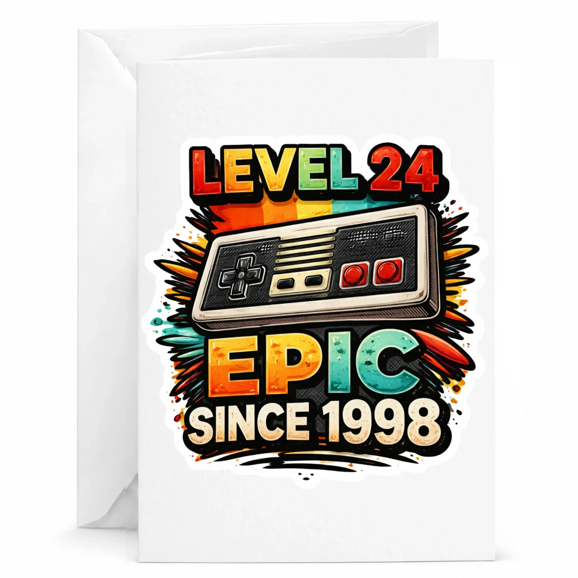 Birthday Card Level 24 Epic Since 1998 Gaming Theme Greeting Card for Gamer Milestone Celebration and Enthusiasts