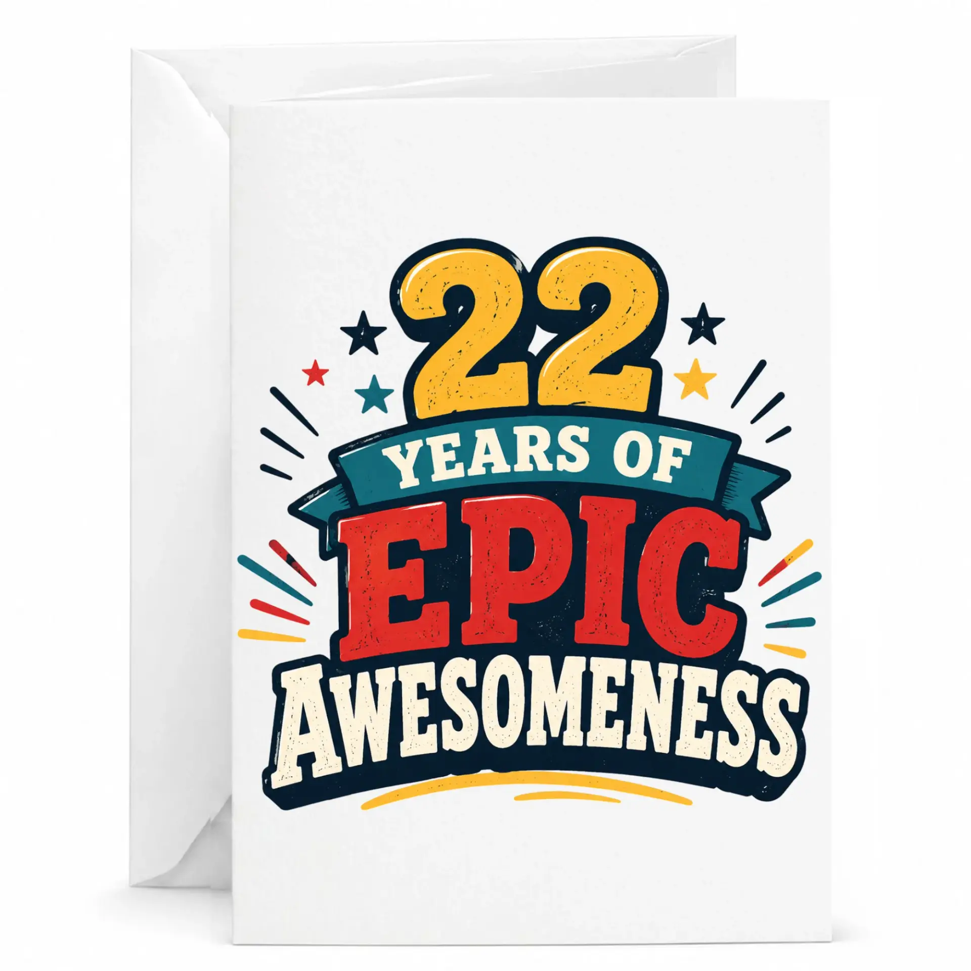 Birthday Card 22 Years of Epic Awesomeness Fun Retro Typography Design Greeting Card for Milestone Celebrations