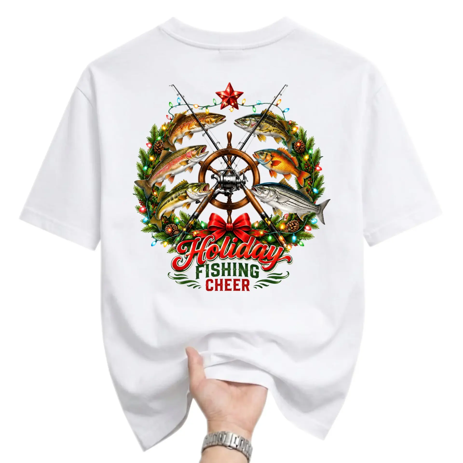 Graphic Tee Holiday Fishing Cheer Unisex Crew Neck T-Shirt Seasonal Angler