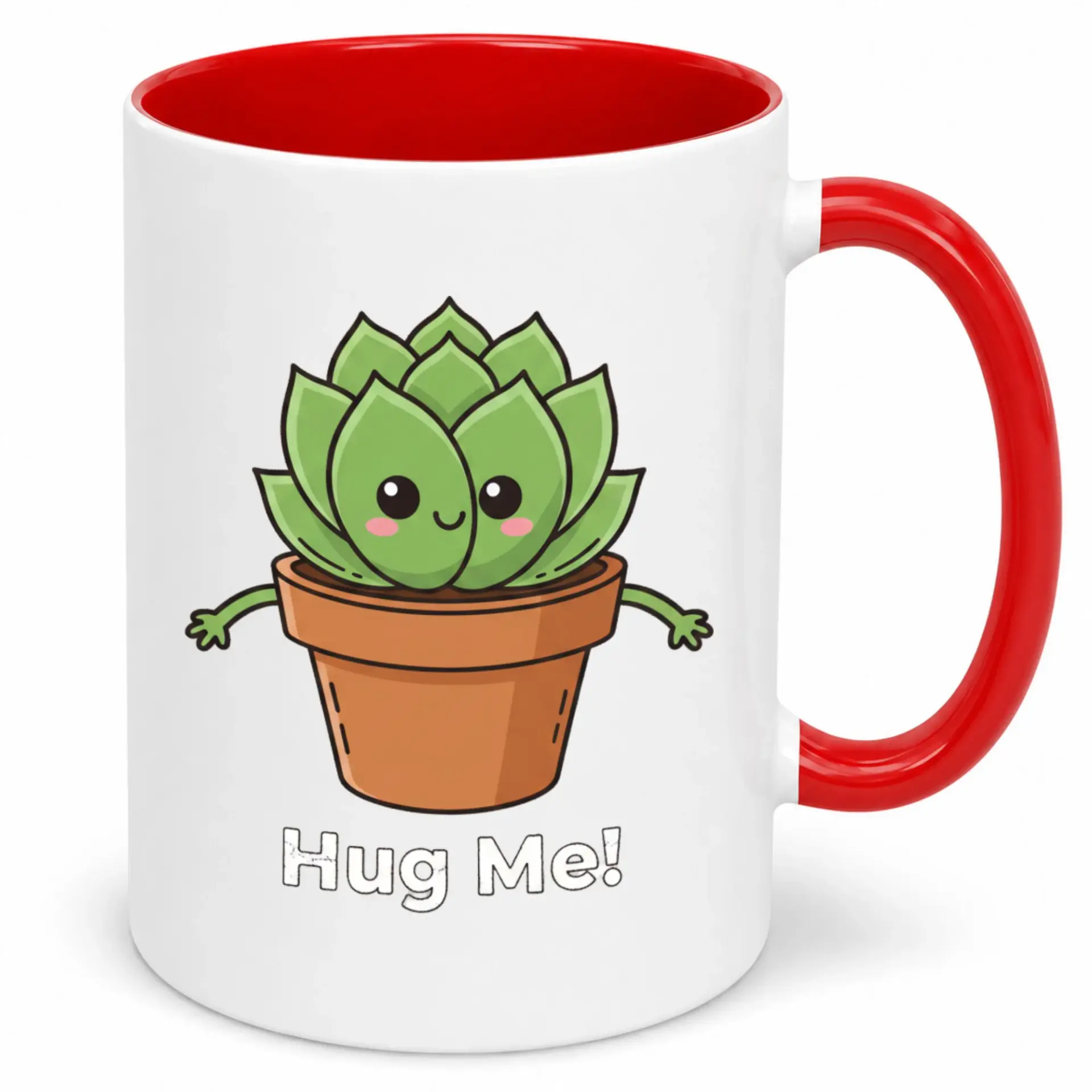 Funny Kawaii Succulent Plant Hug Me Coffee Mug, Cute Potted Cactus Ceramic Beverage Cup, Unique Gift for Plant Lovers and Garden Enthusiasts