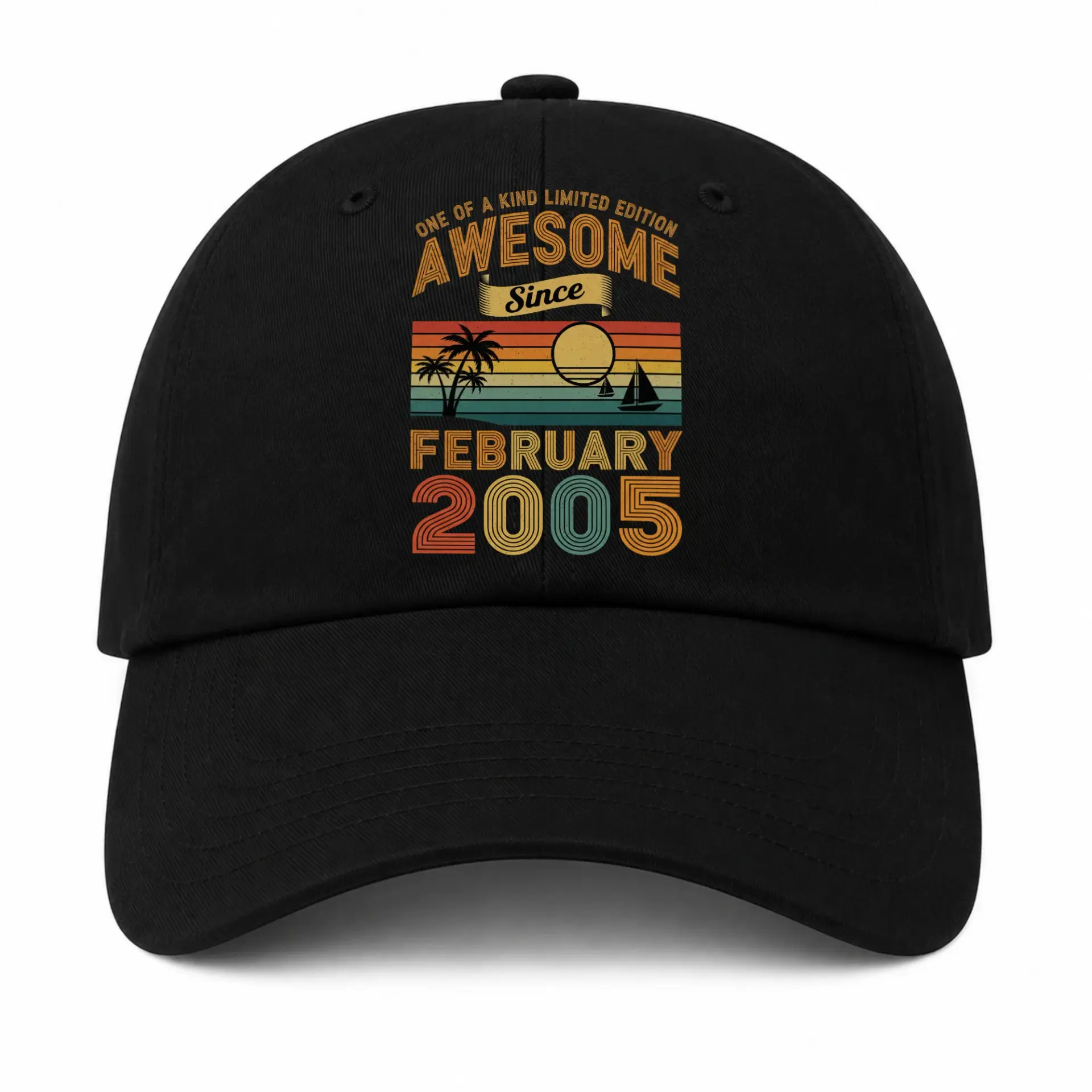 Baseball Cap Awesome Since February 2005 Vintage Sunset Graphic Hat