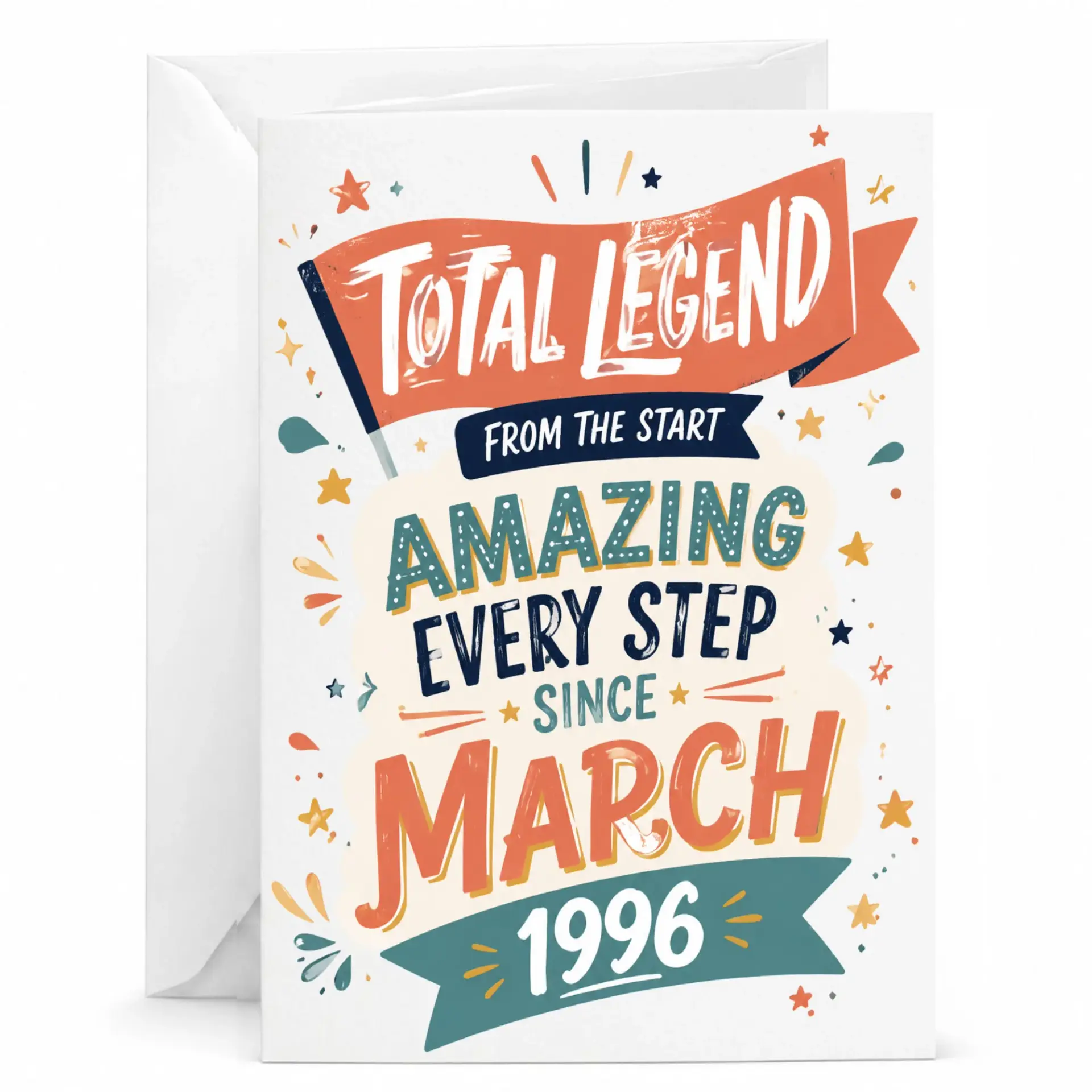 Birthday Card Total Legend Since March 1996 Funny Vintage Style Greeting Card for Milestone Birthday Celebration