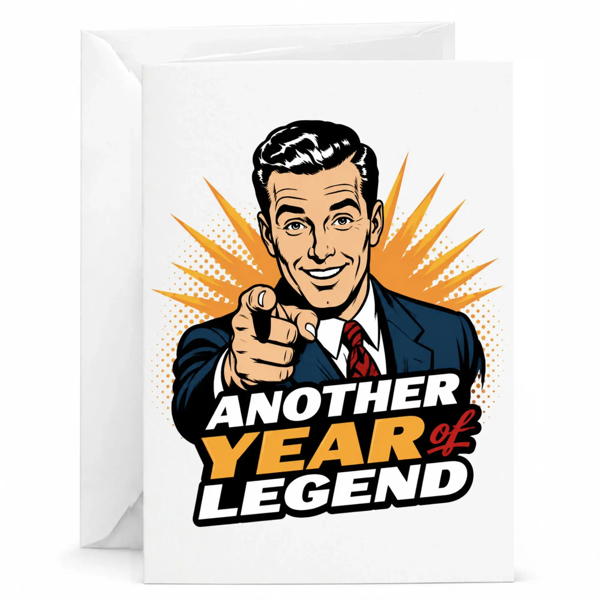 Funny Birthday Card Another Year of Legend Retro Style Illustration Greeting Card with White Envelope for Celebration