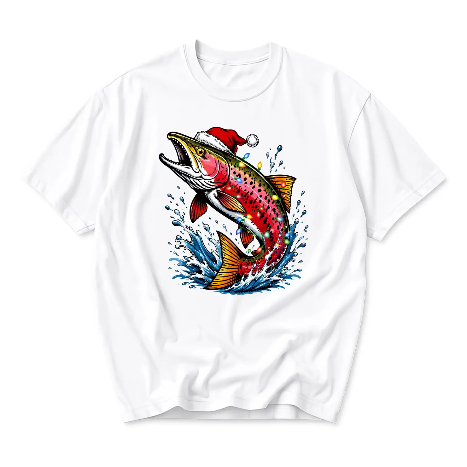 Funny Shirt Christmas Trout Graphic Tee for Men and Women Holiday Fishing Theme Apparel with Festive Fish Illustration
