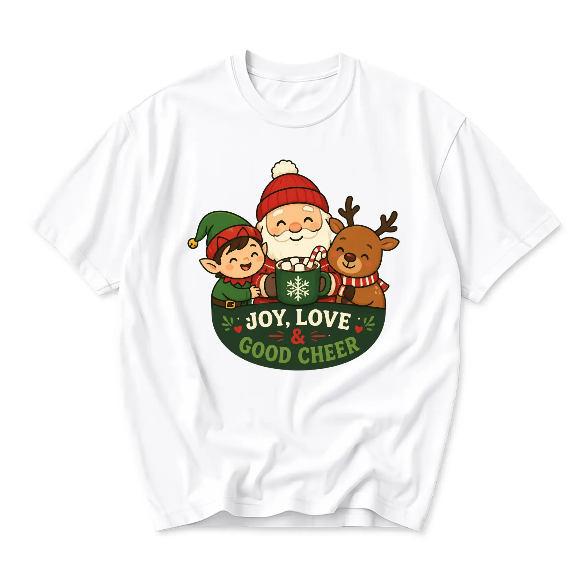 Graphic Tee Unisex Holiday T-Shirt Featuring Santa Claus and Reindeer with