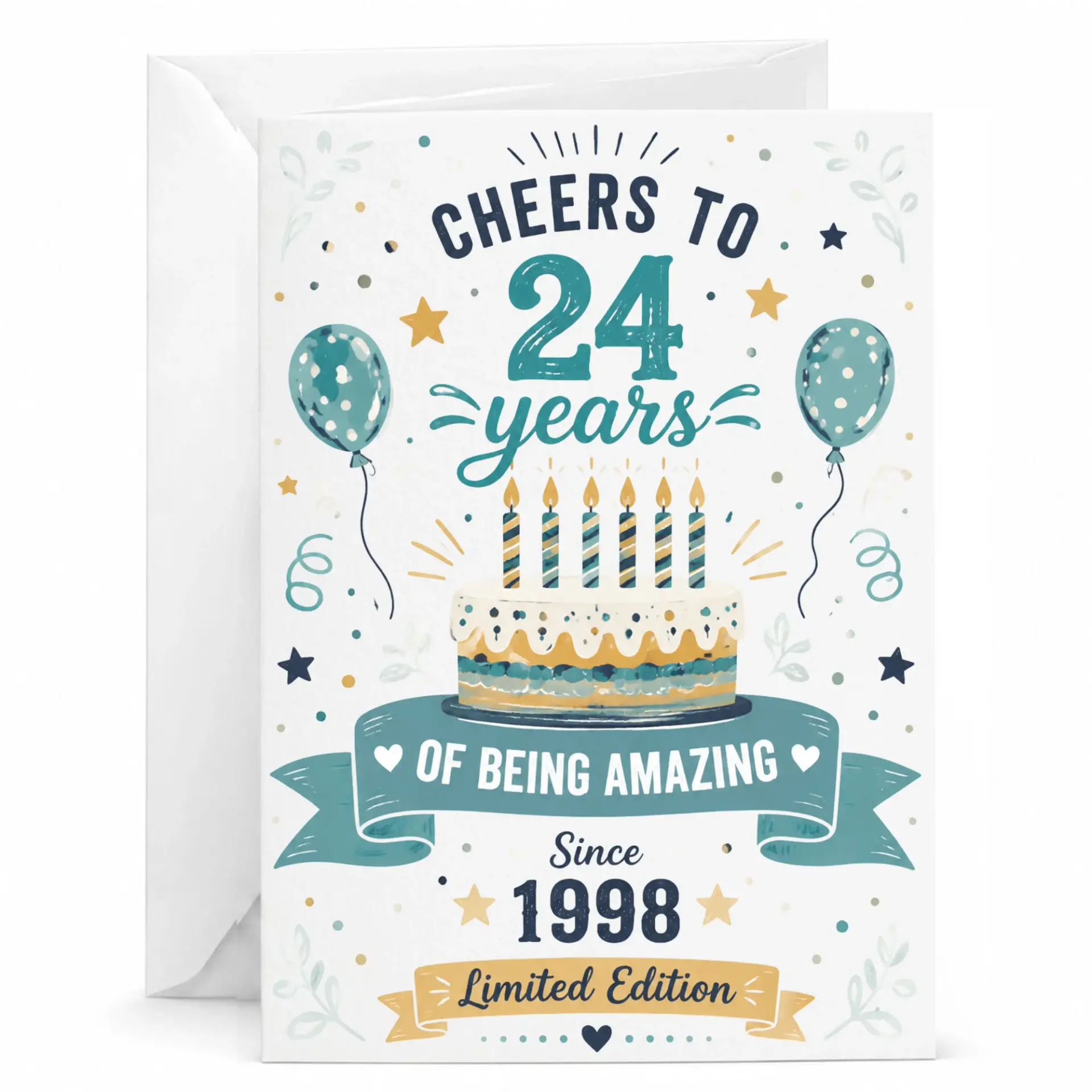 Greeting Card for 24th Birthday Cheers to 24 Years of Being Amazing Since 1998 Limited Edition Milestone Celebration