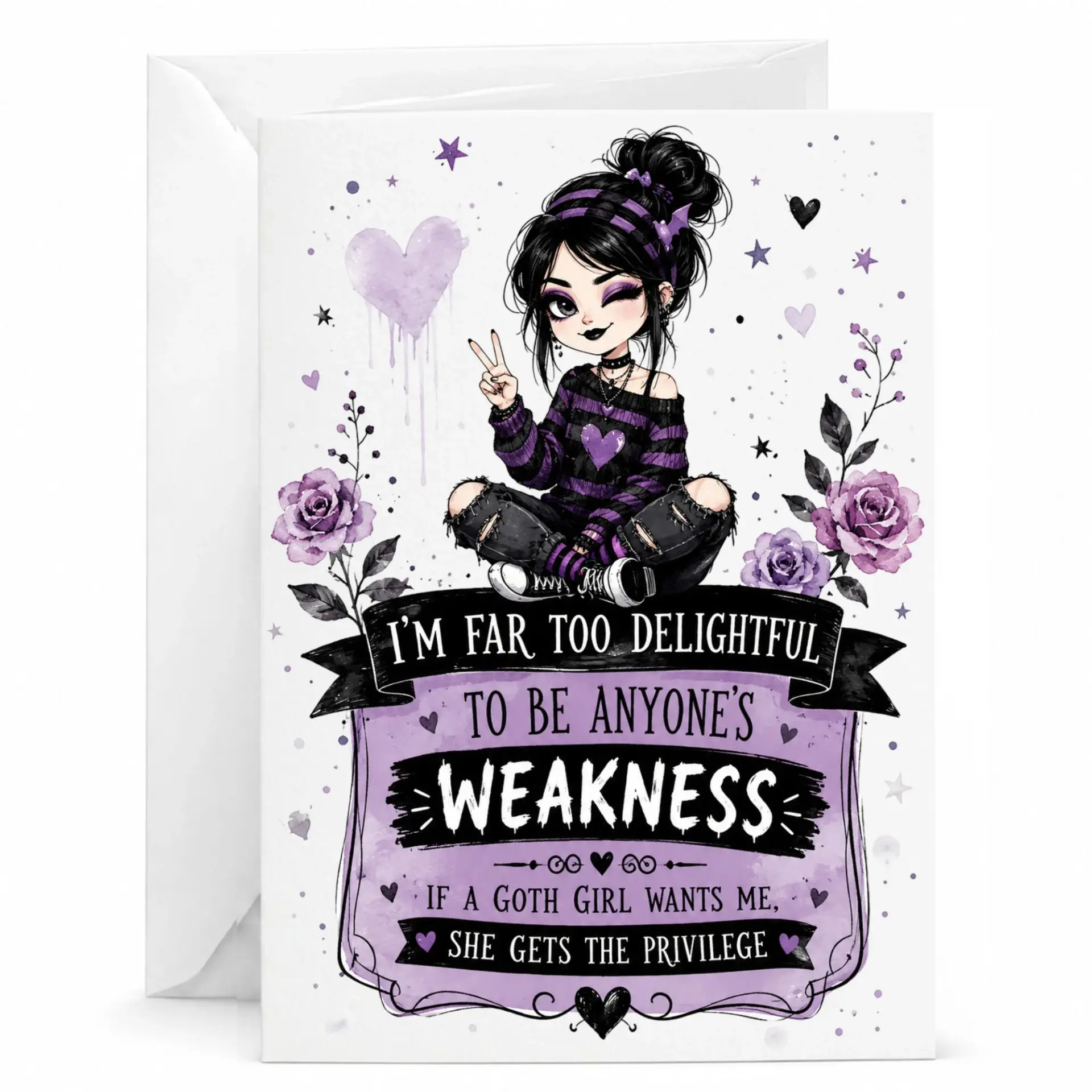 Funny Goth Girl Greeting Card Delightful Aesthetic Stationery for Friends Unique Birthday and Encouragement Note