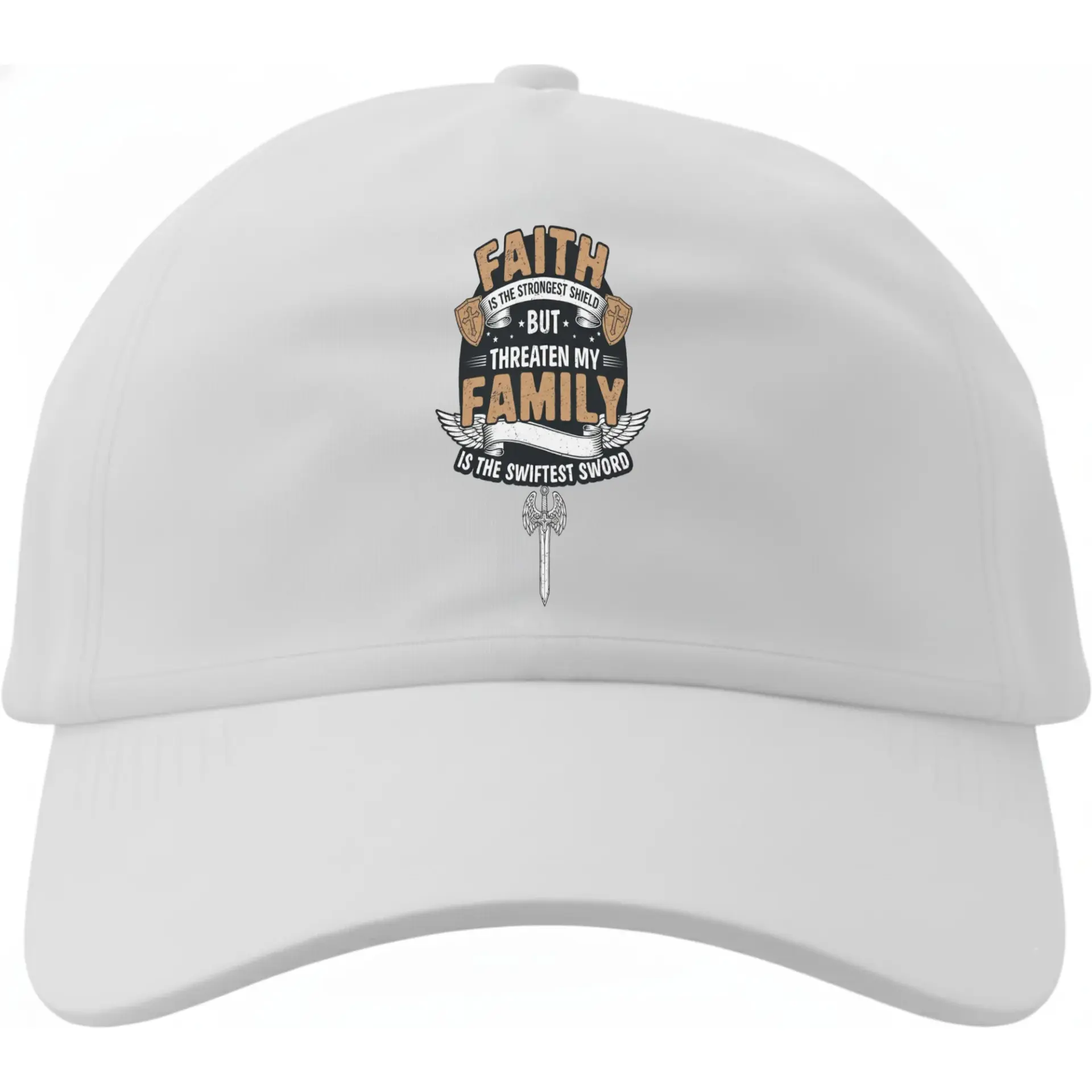 Dad Hat Faith Shield Sword Graphic Baseball Cap Adjustable Comfortable Cotton Blend Everyday Headwear Unisex Apparel