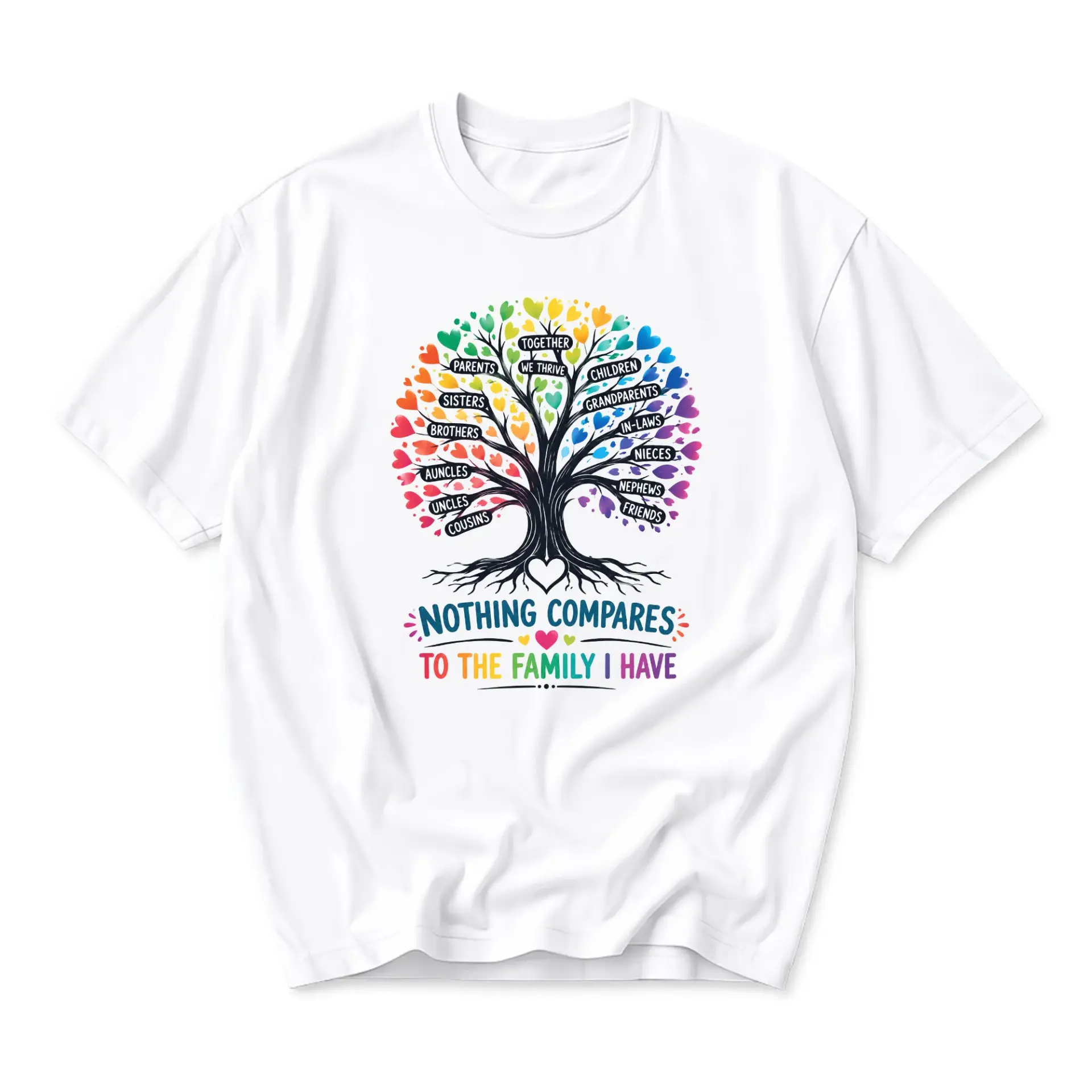 Graphic Tee Family Tree Heart Illustration Unisex Crew Neck Short Sleeve Shirt for Casual Everyday Apparel Wear