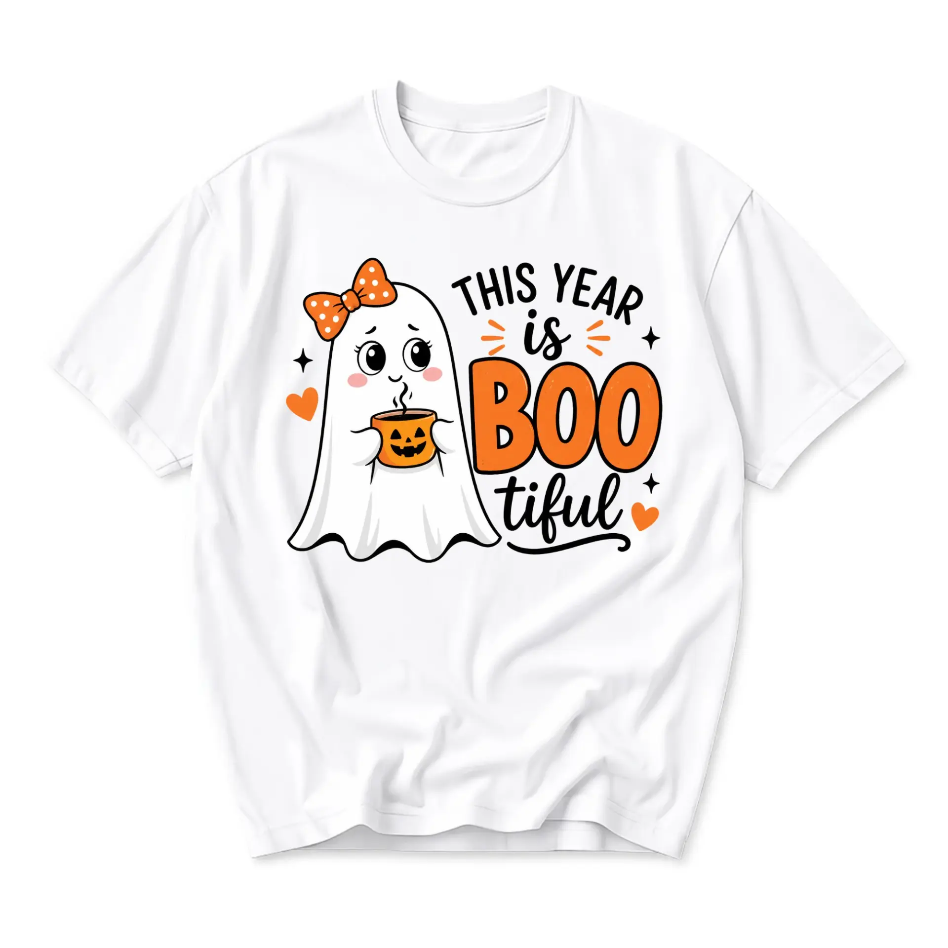 Funny Shirt This Year Is Boo Tiful Graphic Tee Cute Ghost Coffee Cup Illustration Halloween Fall Season Apparel Unisex