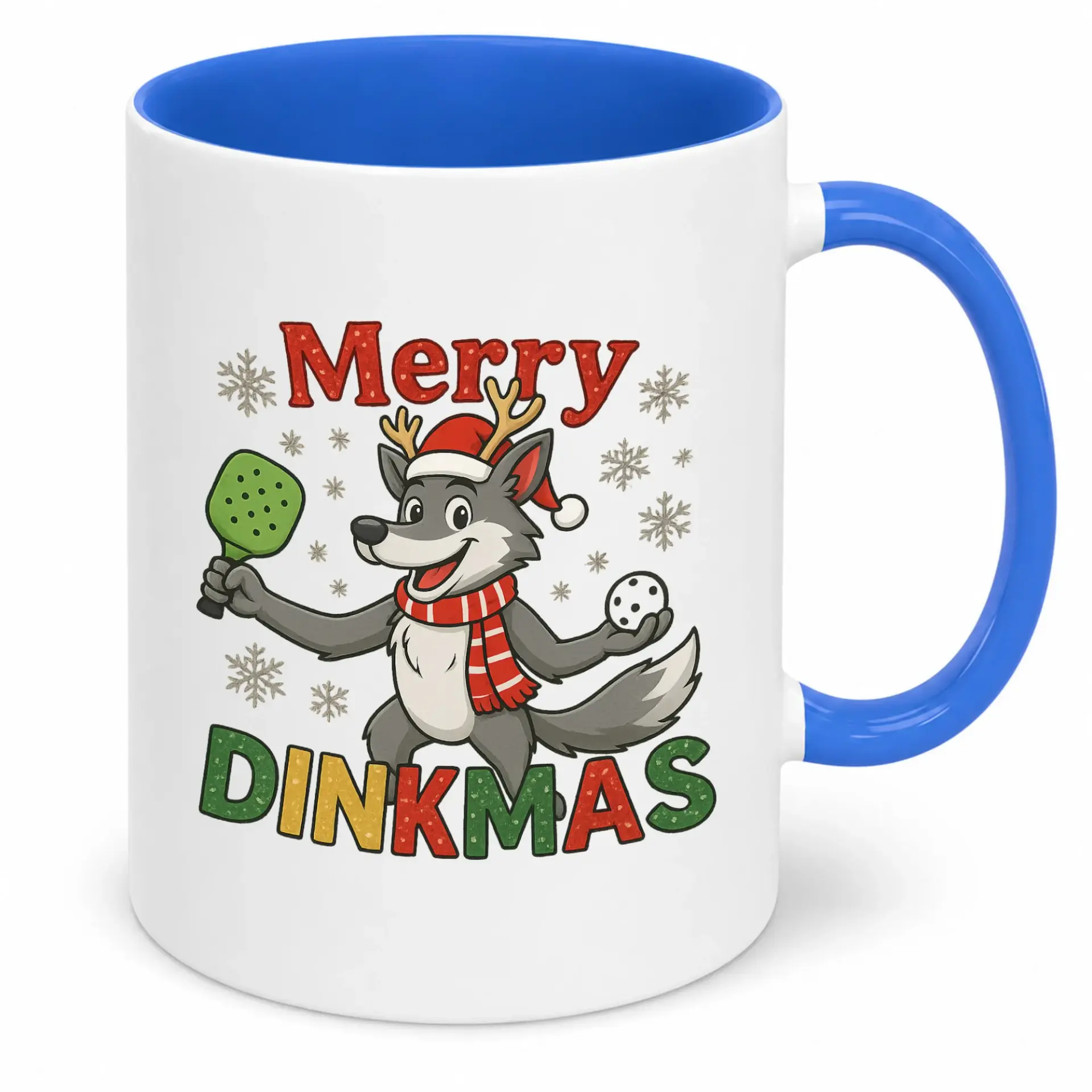 Funny Pickleball Christmas Wolf Ceramic Coffee Mug - Festive Winter Sports Themed Beverage Cup for Enthusiasts and Holiday Gifting