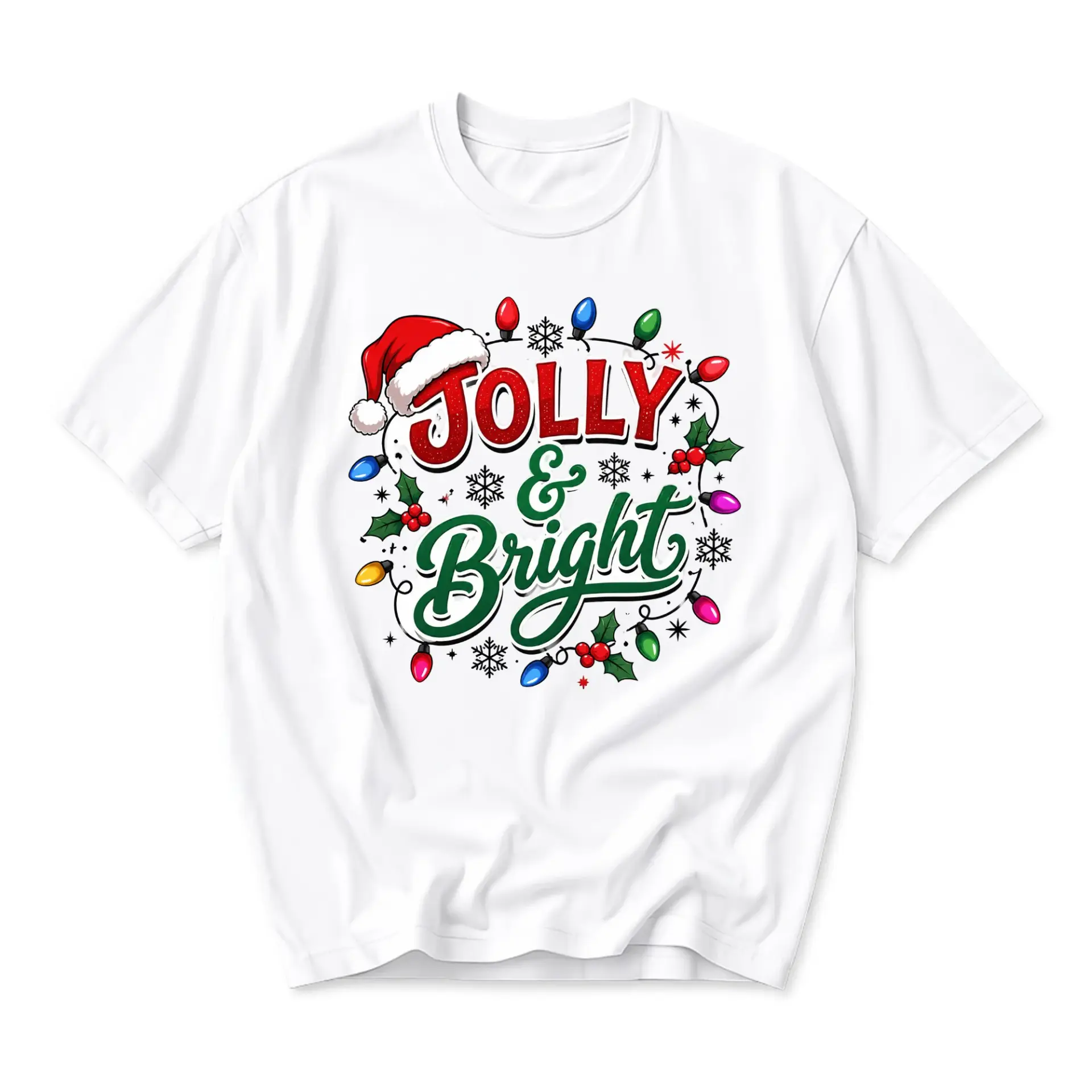 Funny Shirt Jolly and Bright Holiday Graphic Tee Unisex Short Sleeve Crew