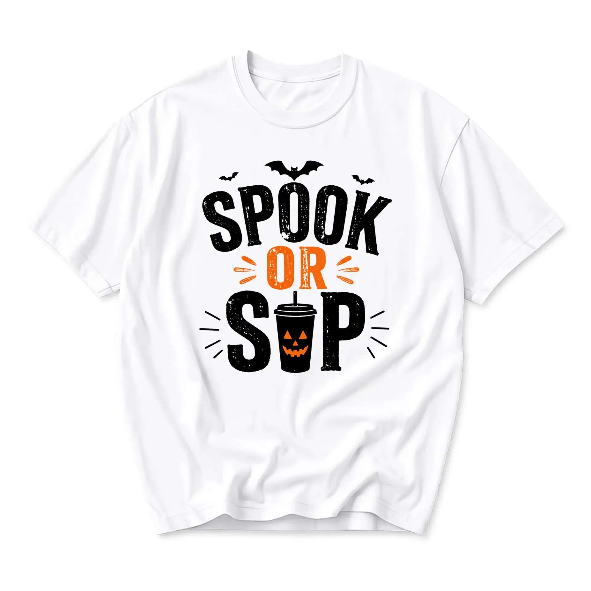 Funny Shirt Spook or Sip Halloween Graphic Tee Unisex Casual Apparel for Fall Season Seasonal Autumn Coffee Lovers