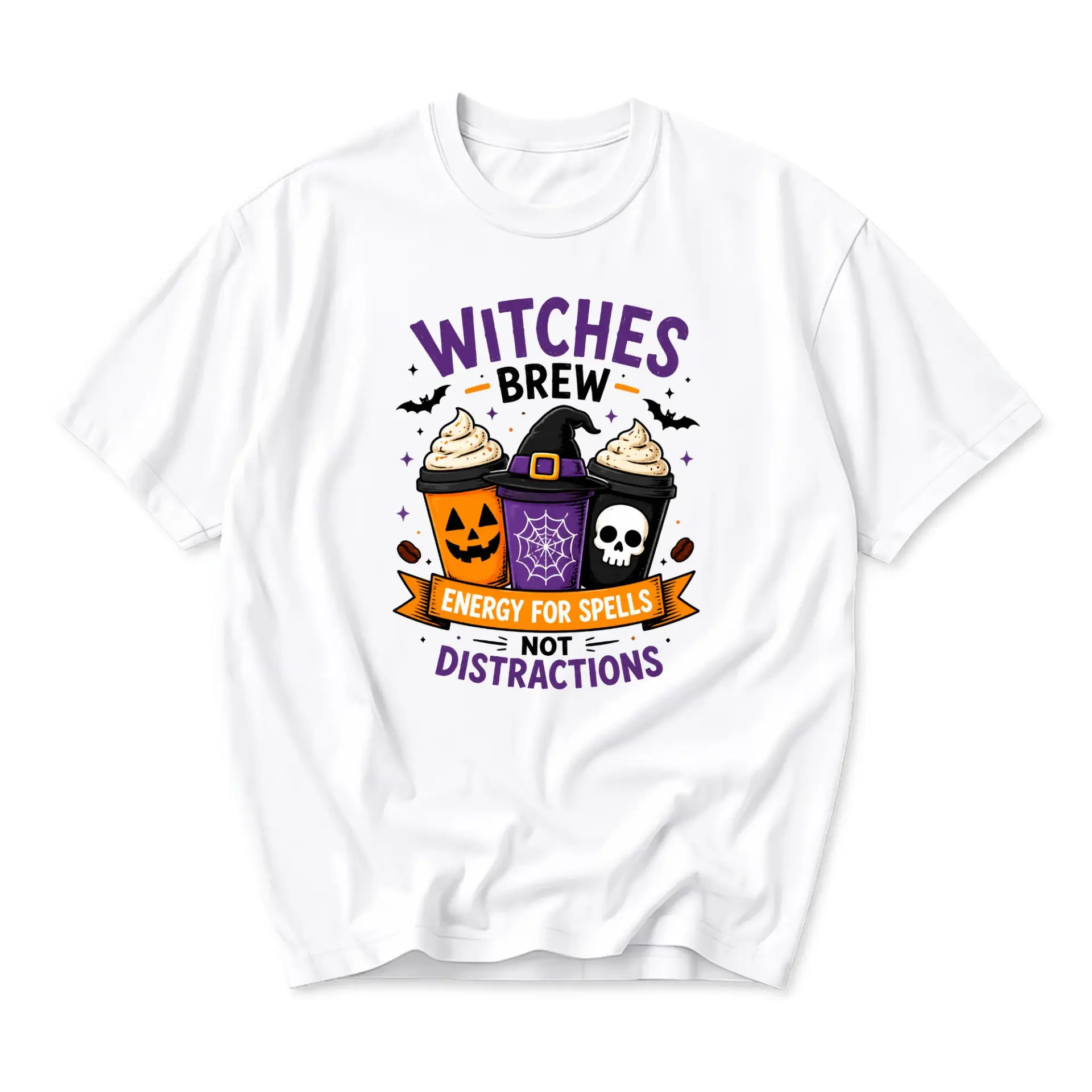 Funny Shirt Witches Brew Energy for Spells Not Distractions Graphic Tee Unisex Fall Themed Casual Apparel Short Sleeve