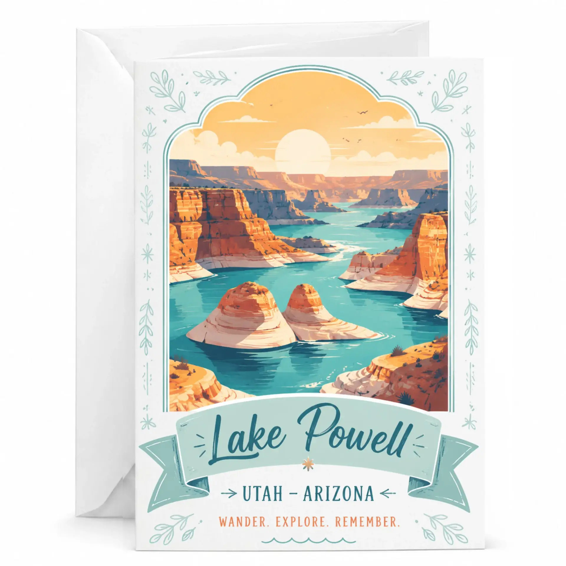 Greeting Card Lake Powell Utah Arizona Travel Poster Art Scenic Landscape Nature Illustration Folded Note Card