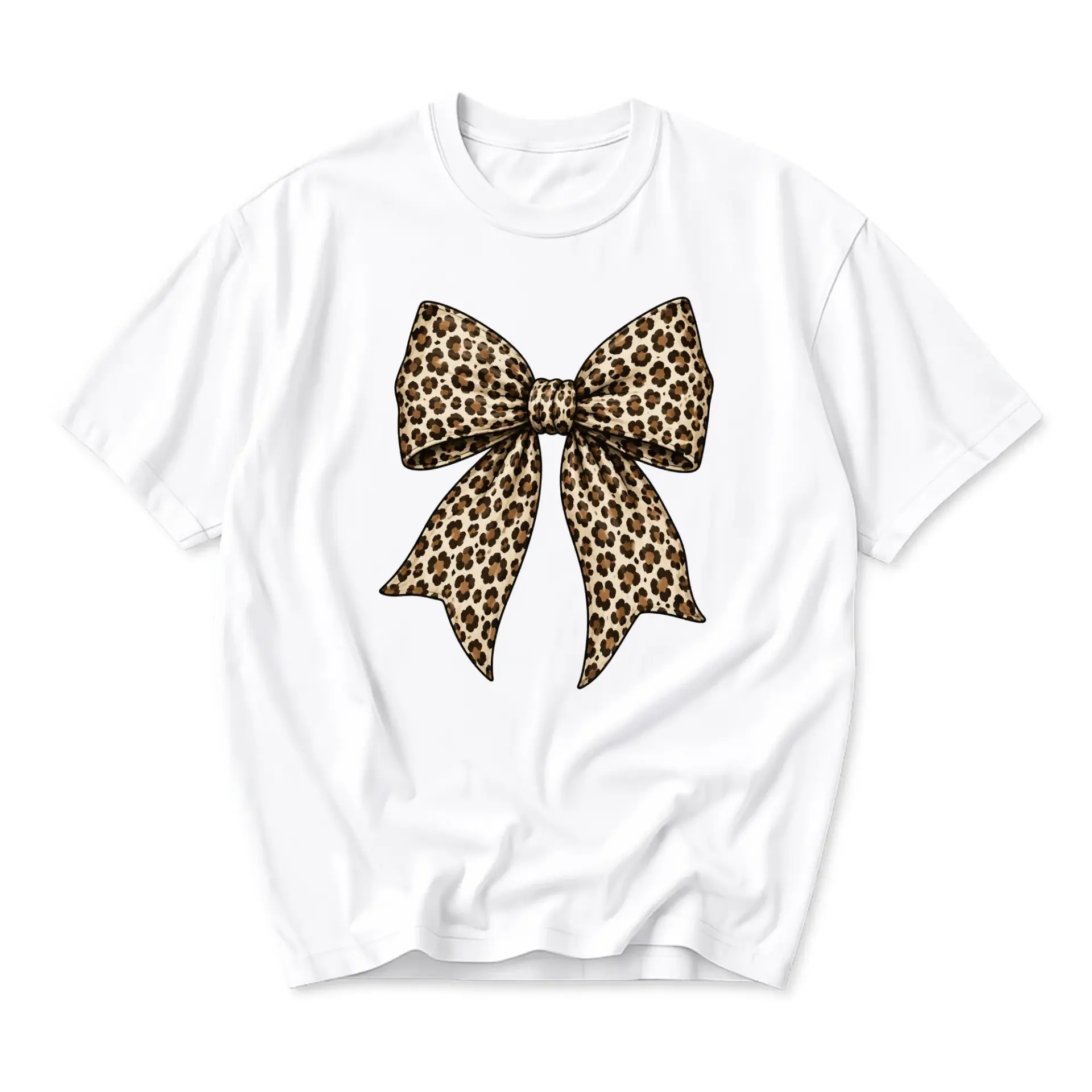 Graphic Tee Unisex Leopard Print Bow Shirt Casual Everyday Outfit Cotton Blend Crew Neck Short Sleeve Shirt