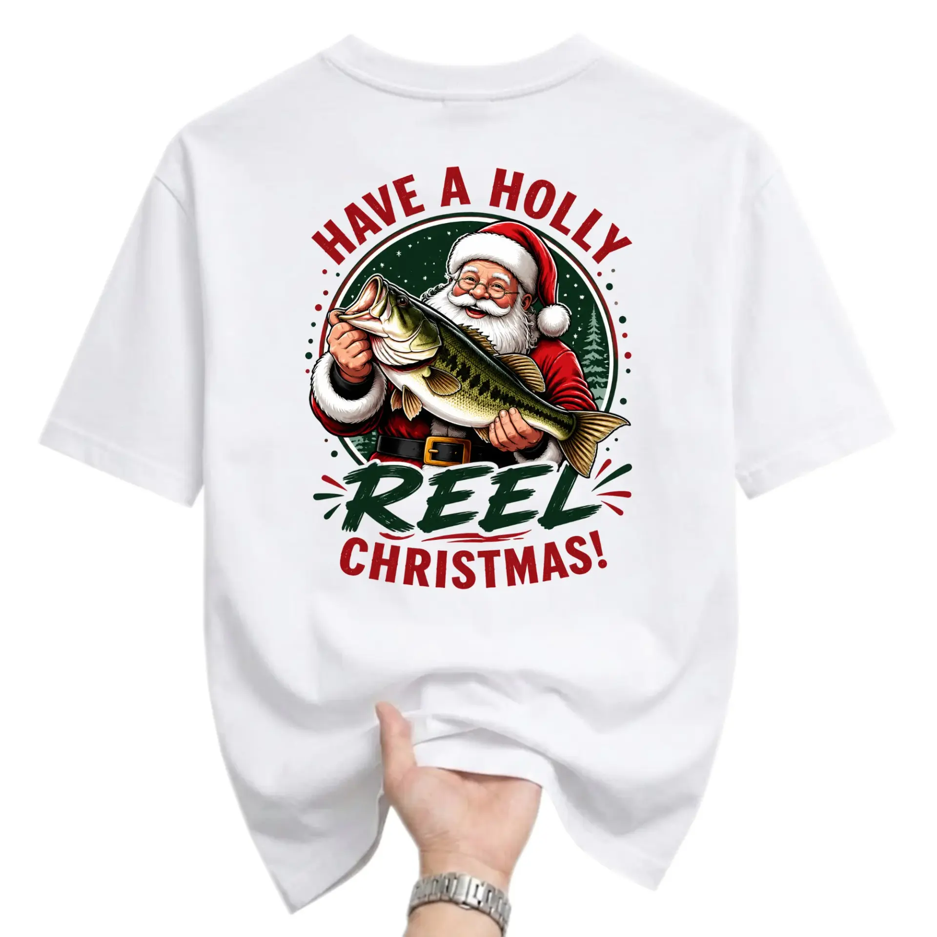 Funny Shirt Have a Holly Reel Christmas Graphic Tee for Fishing Enthusiasts