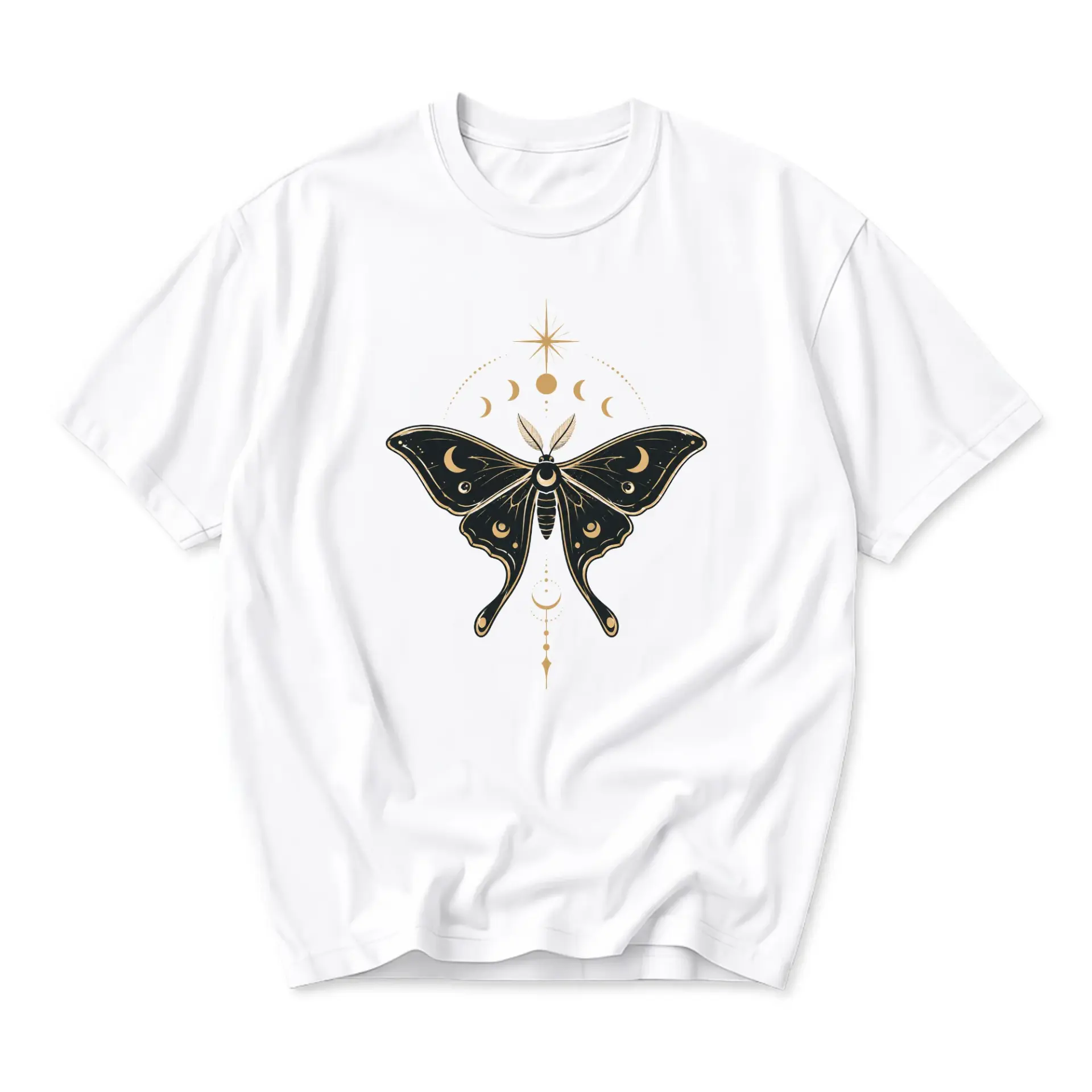 Graphic Tee Celestial Moth Art Print Unisex Crew Neck Shirt Soft Cotton Everyday Casual Wear Short Sleeve Apparel