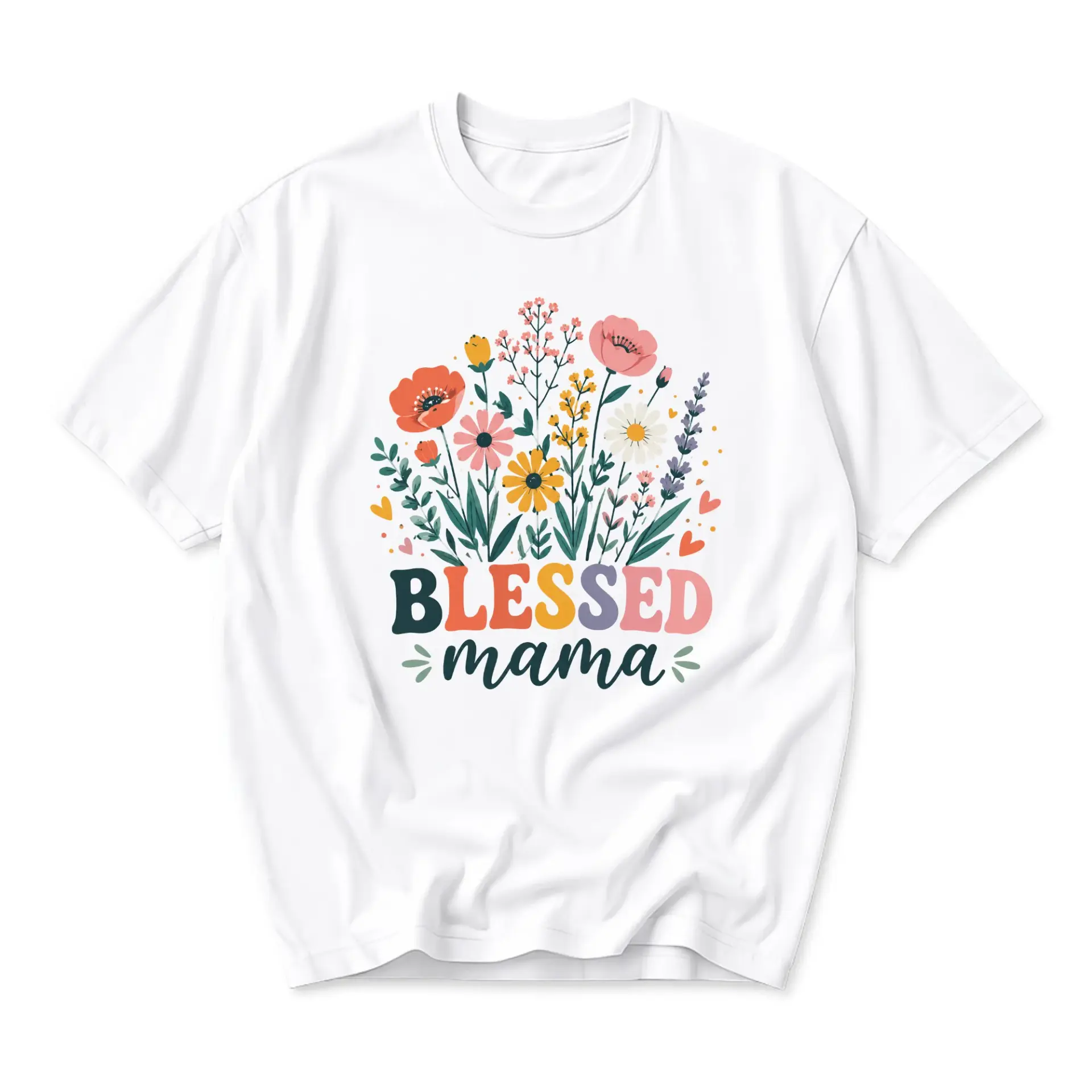 Graphic Tee Blessed Mama Floral Art Print Casual Unisex Crew Neck T-Shirt for Everyday Style and Comfortable Wear