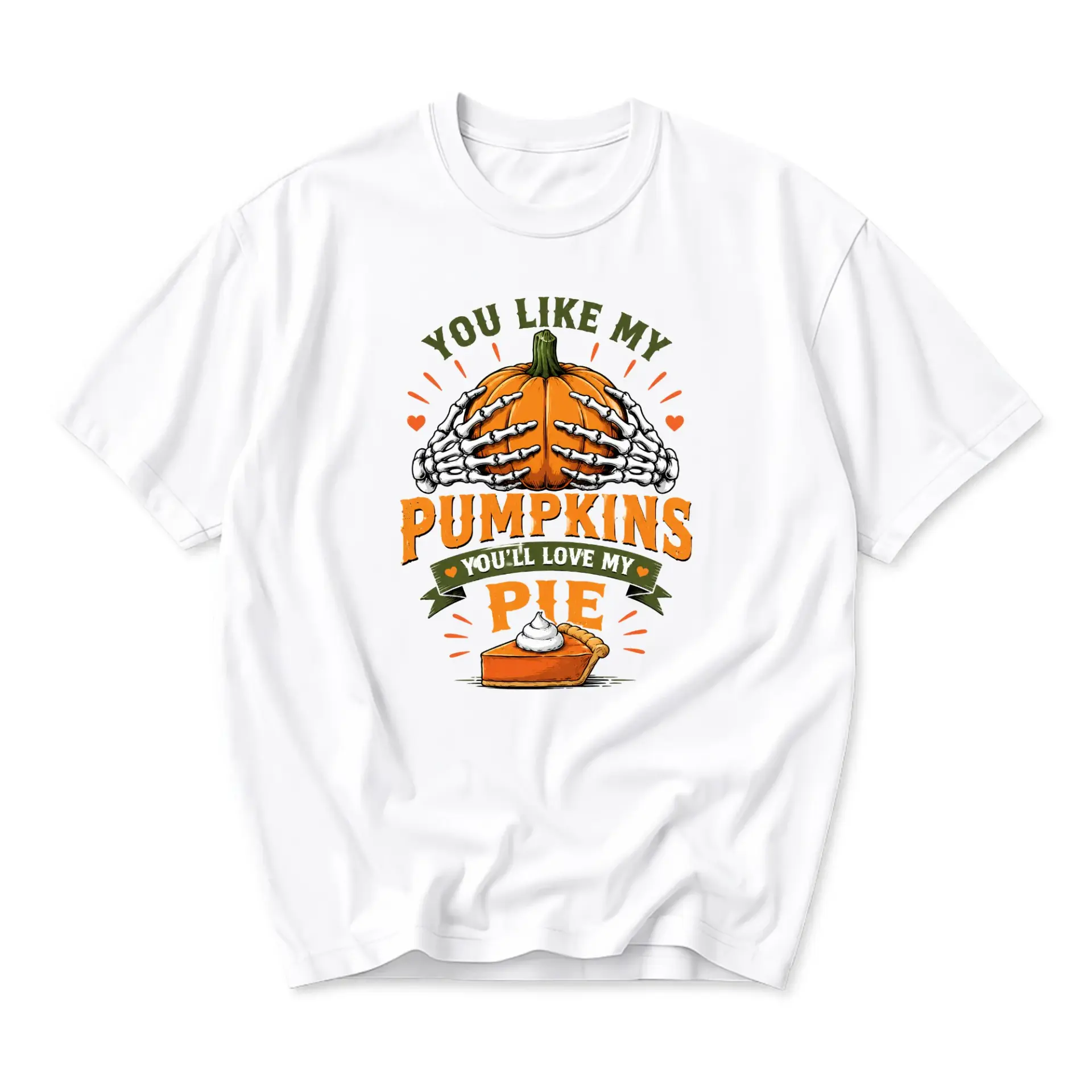 Funny Shirt Pumpkin Pie Skeleton Hands Graphic Tee Unisex Casual Apparel Autumn Harvest Theme Crew Neck Graphic Top