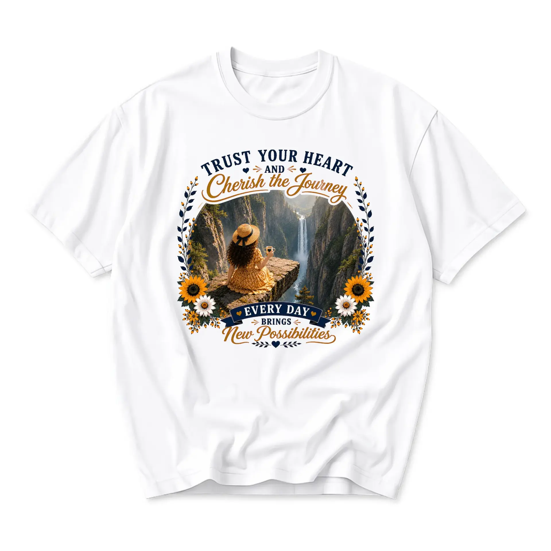 Graphic Tee Trust Your Heart and Cherish the Journey Unisex Crew Neck Short Sleeve Inspirational Nature Print Shirt