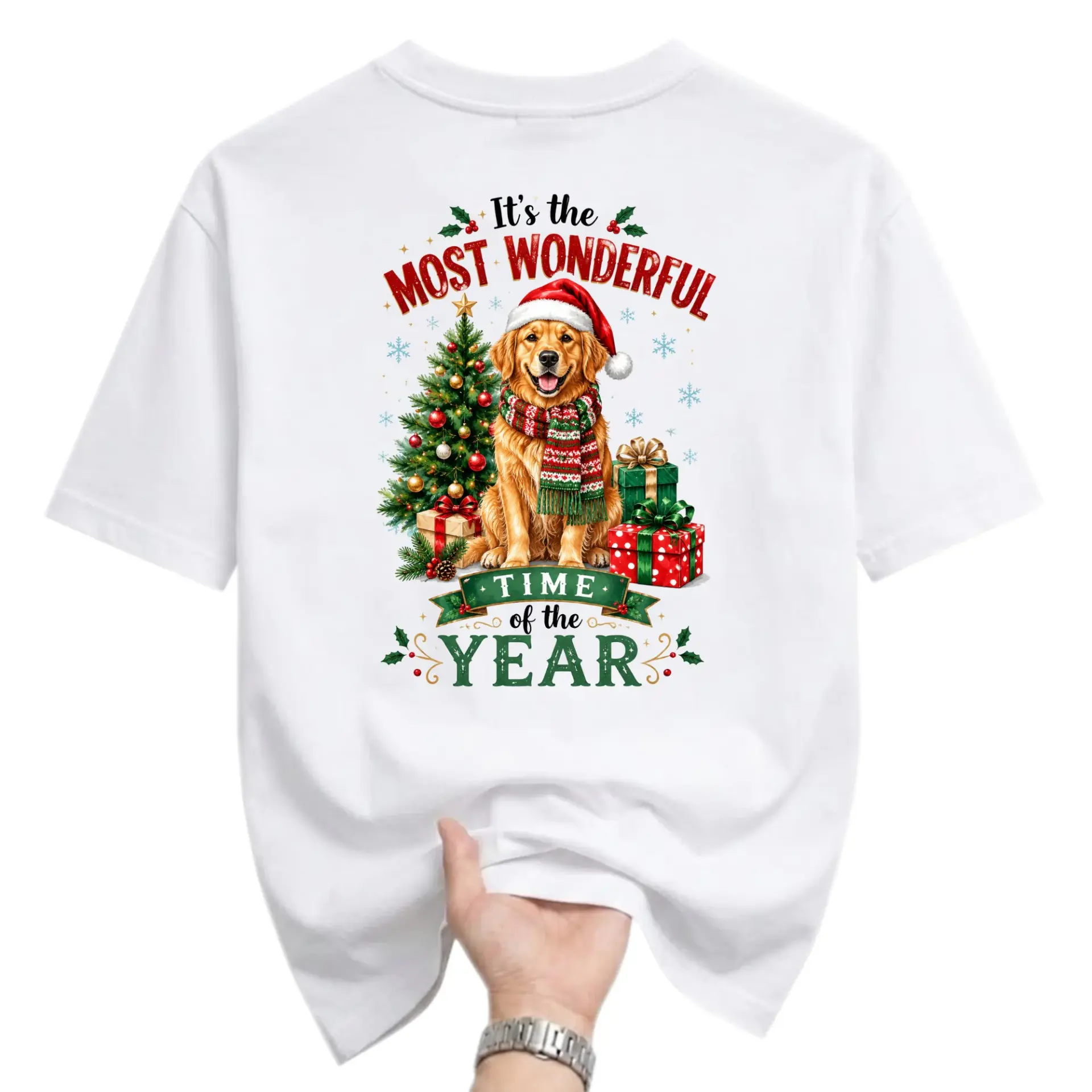 Graphic Tee Christmas Golden Retriever Dog Shirt Seasonal Holiday Apparel