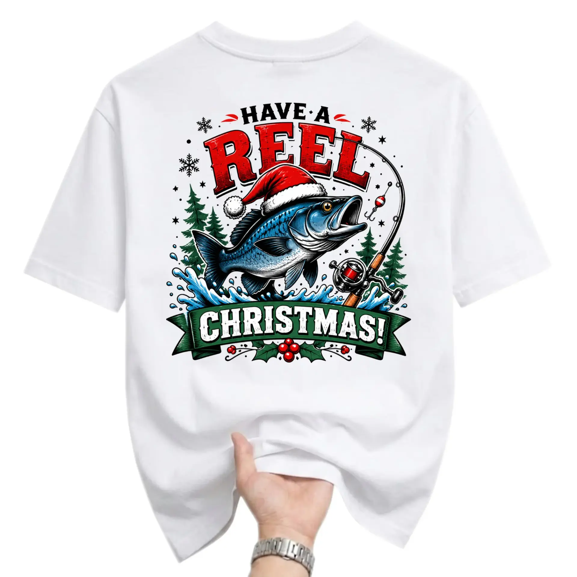 Funny Shirt Have a Reel Christmas Graphic Tee Fishing Holiday Gift Unisex Crew Neck Casual Cotton Blend T-Shirt Top