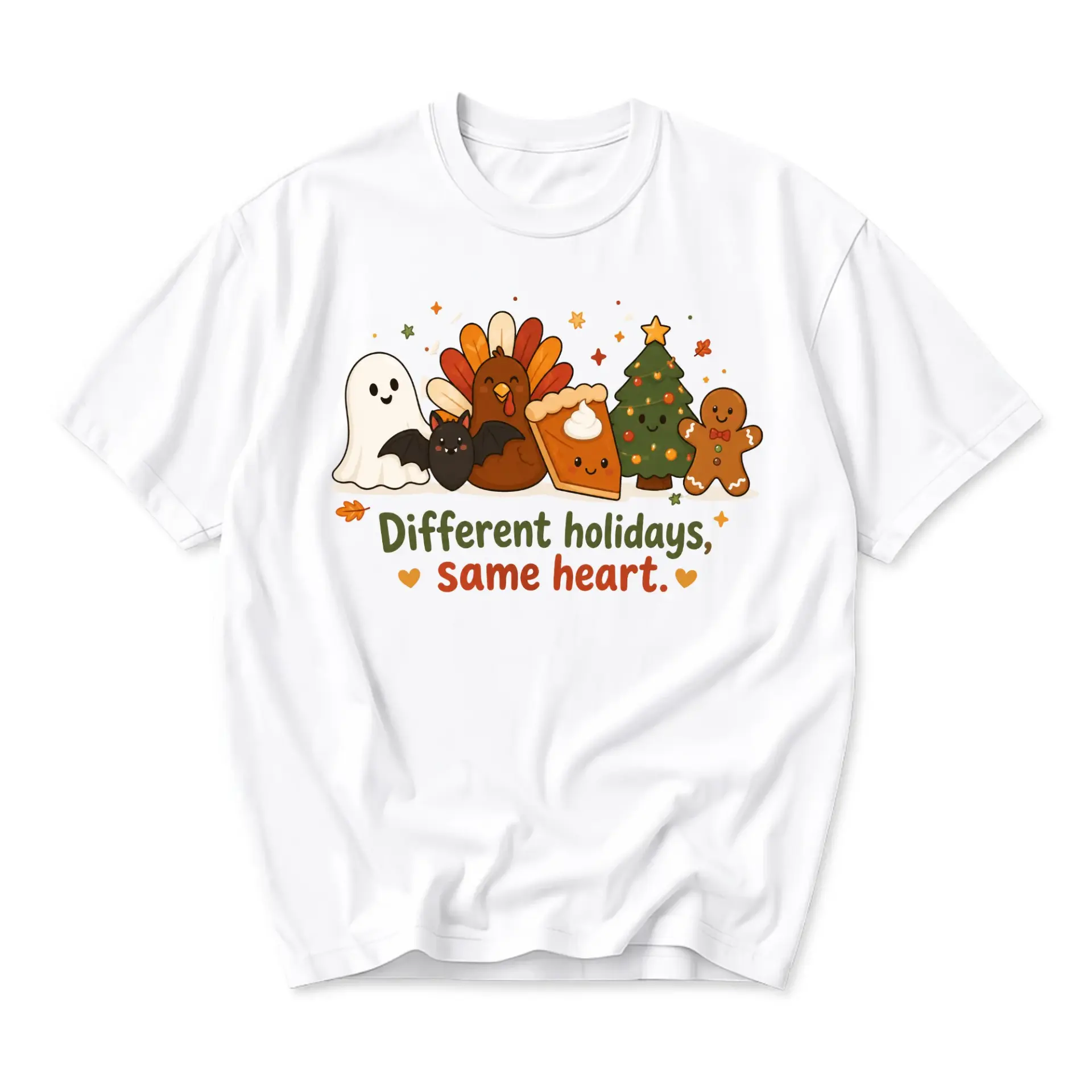 Graphic Tee Different Holidays Same Heart Seasonal Icons Print Unisex Crew Neck Casual Everyday Short Sleeve Shirt