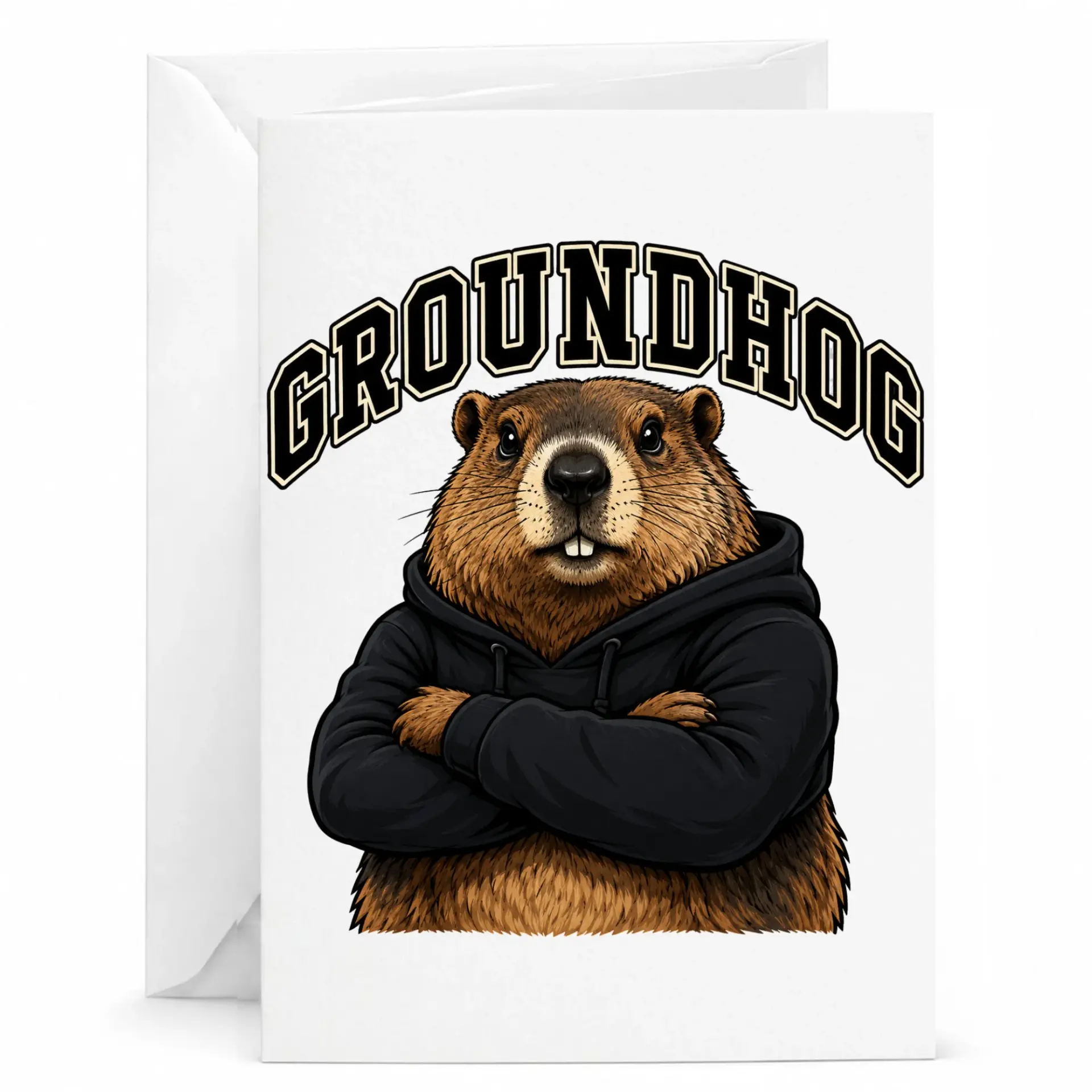 Funny Groundhog Greeting Card Featuring a Cool Marmot in a Hoodie
