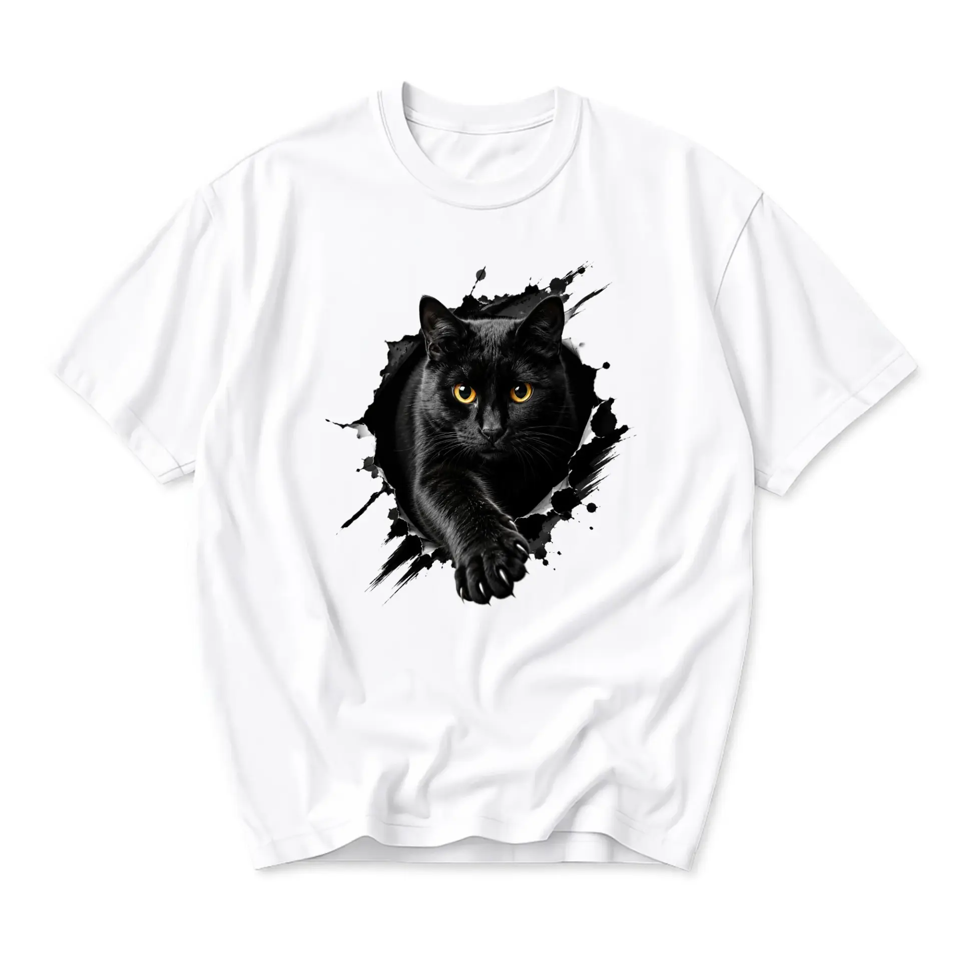 Graphic Tee Black Cat Art Print Unisex Crew Neck Casual Everyday Short Sleeve Cotton Blend Shirt for Animal Lovers