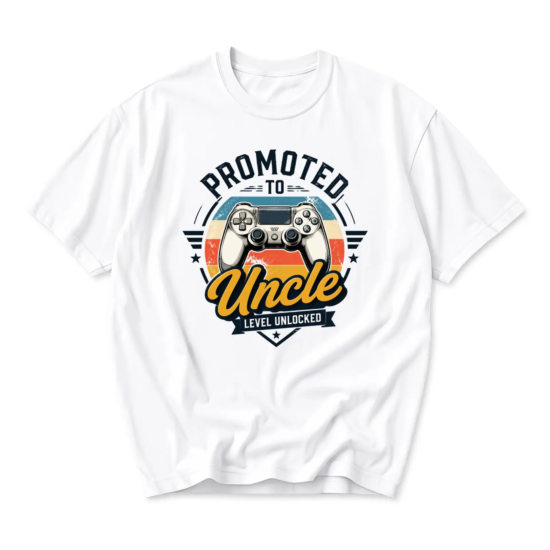 Funny Shirt Promoted to Uncle Level Unlocked Video Game Controller Graphic Unisex Casual Crew Neck Apparel White
