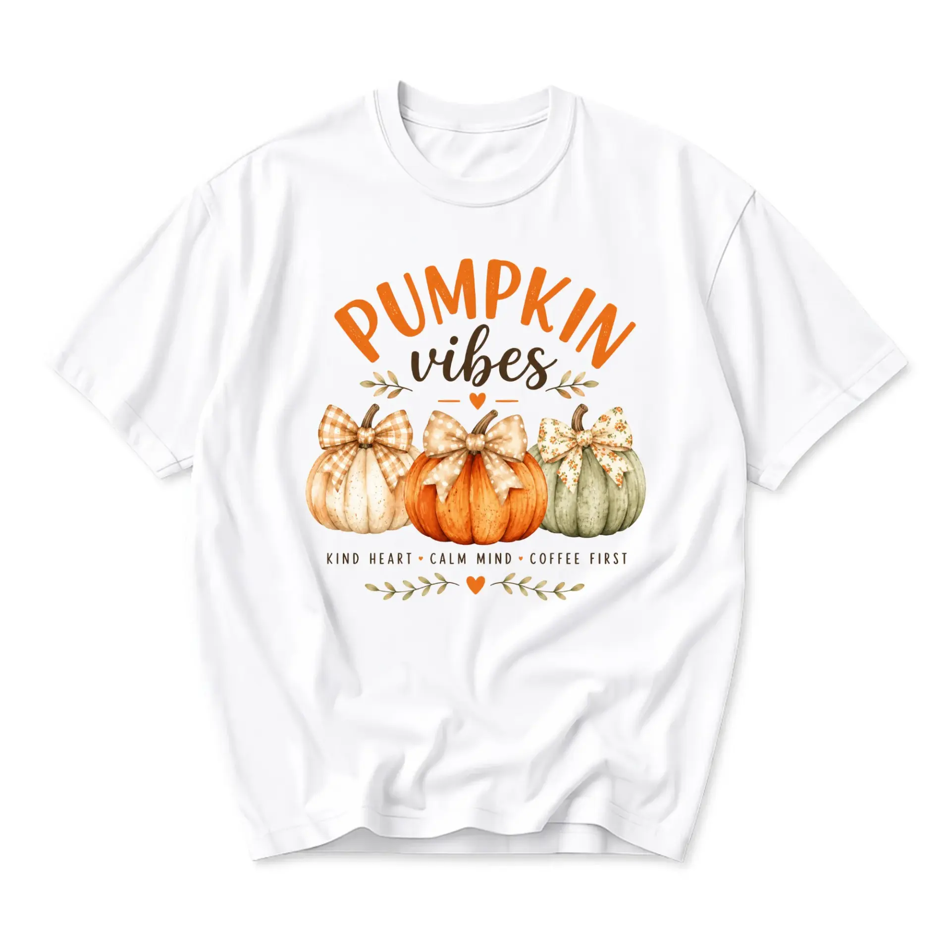 Pumpkin Vibes Graphic Tee Shirt Seasonal Autumn Fall Inspired Apparel Casual Unisex Short Sleeve Crew Neck Top