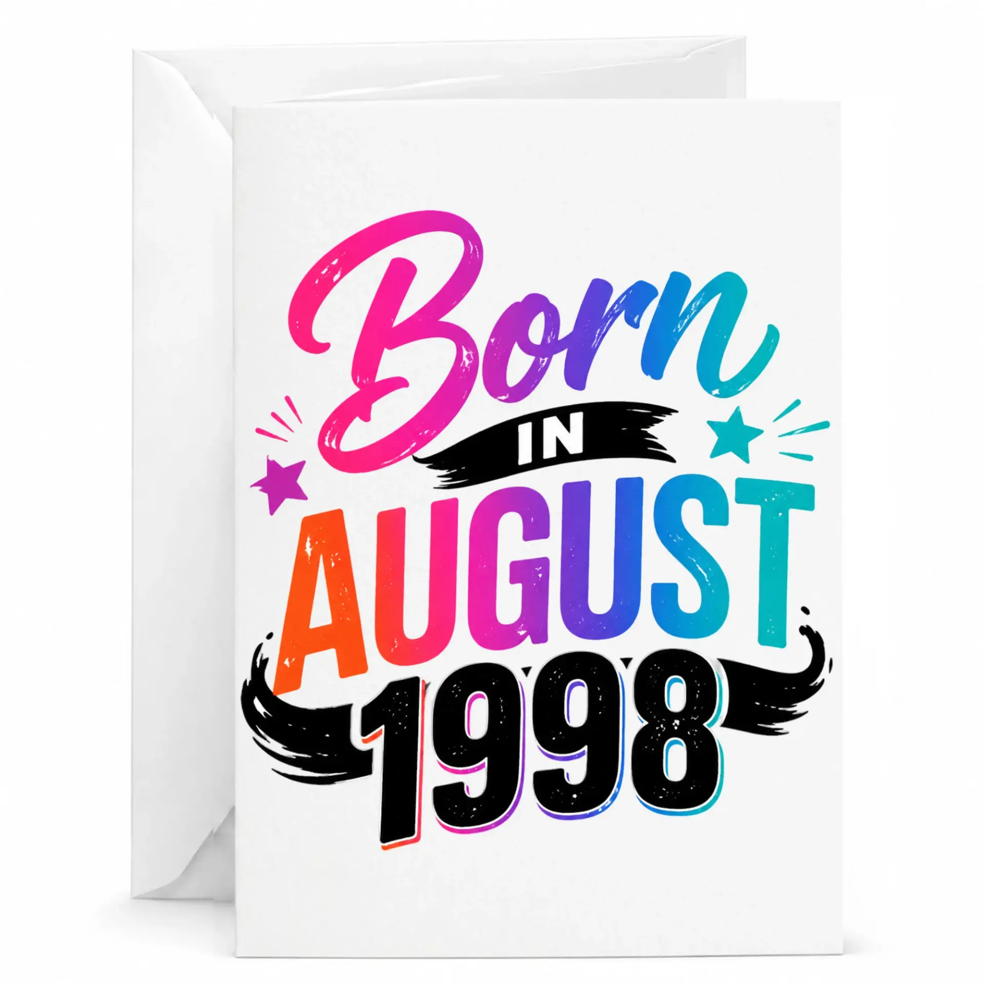 Birthday Card Born in August 1998 Colorful Graphic Design Greeting Card for Milestone Celebrations 5x7 Inches