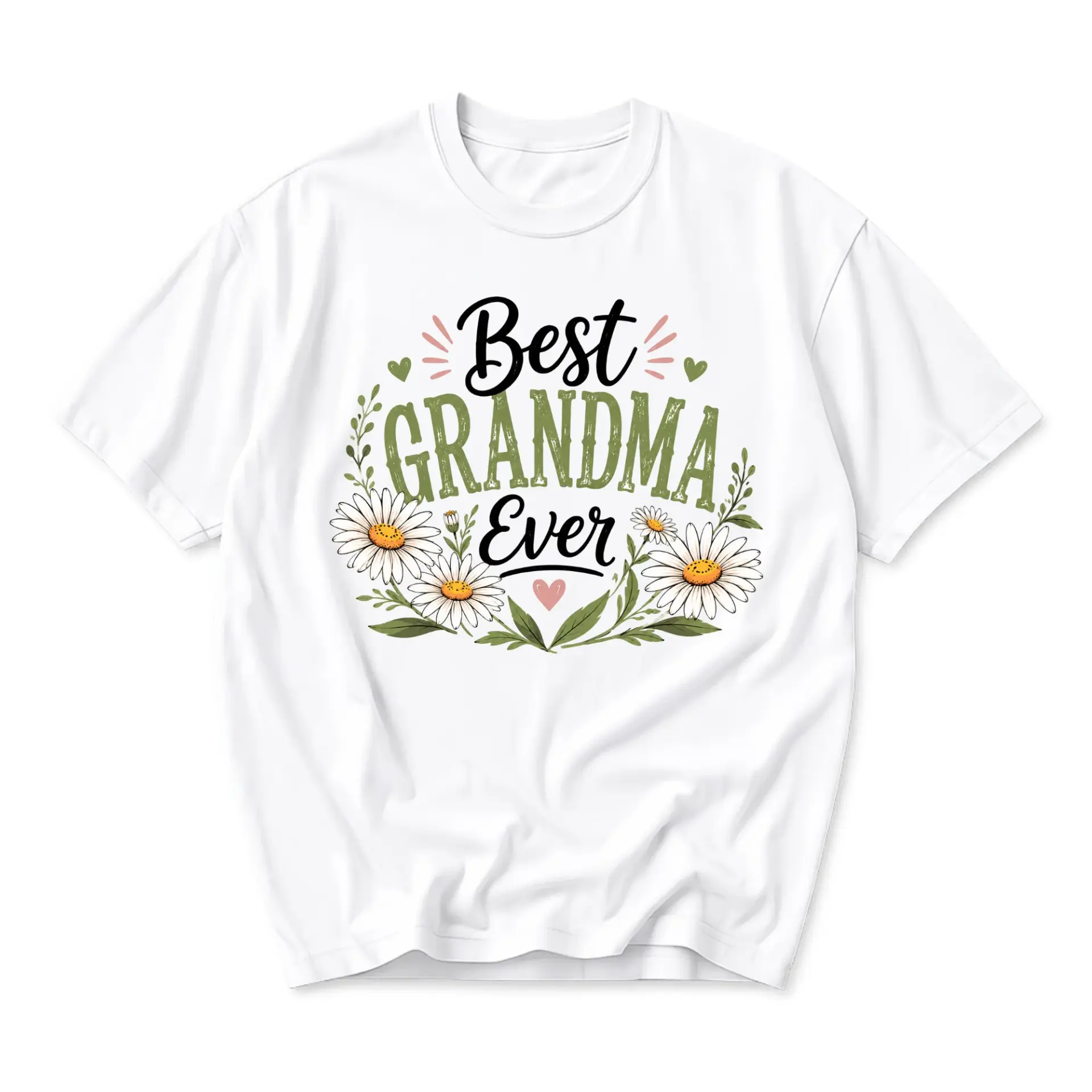 Graphic Tee Best Grandma Ever Floral Illustration Casual Unisex Crew Neck T-Shirt Comfortable Everyday Short Sleeve Top