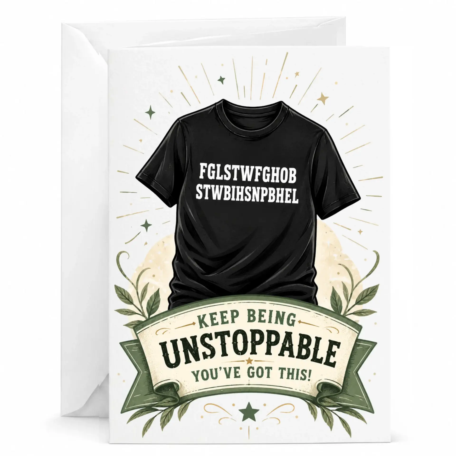 Funny Encouragement Greeting Card with Black T-Shirt Design Keep Being Inspirational Motivational Note