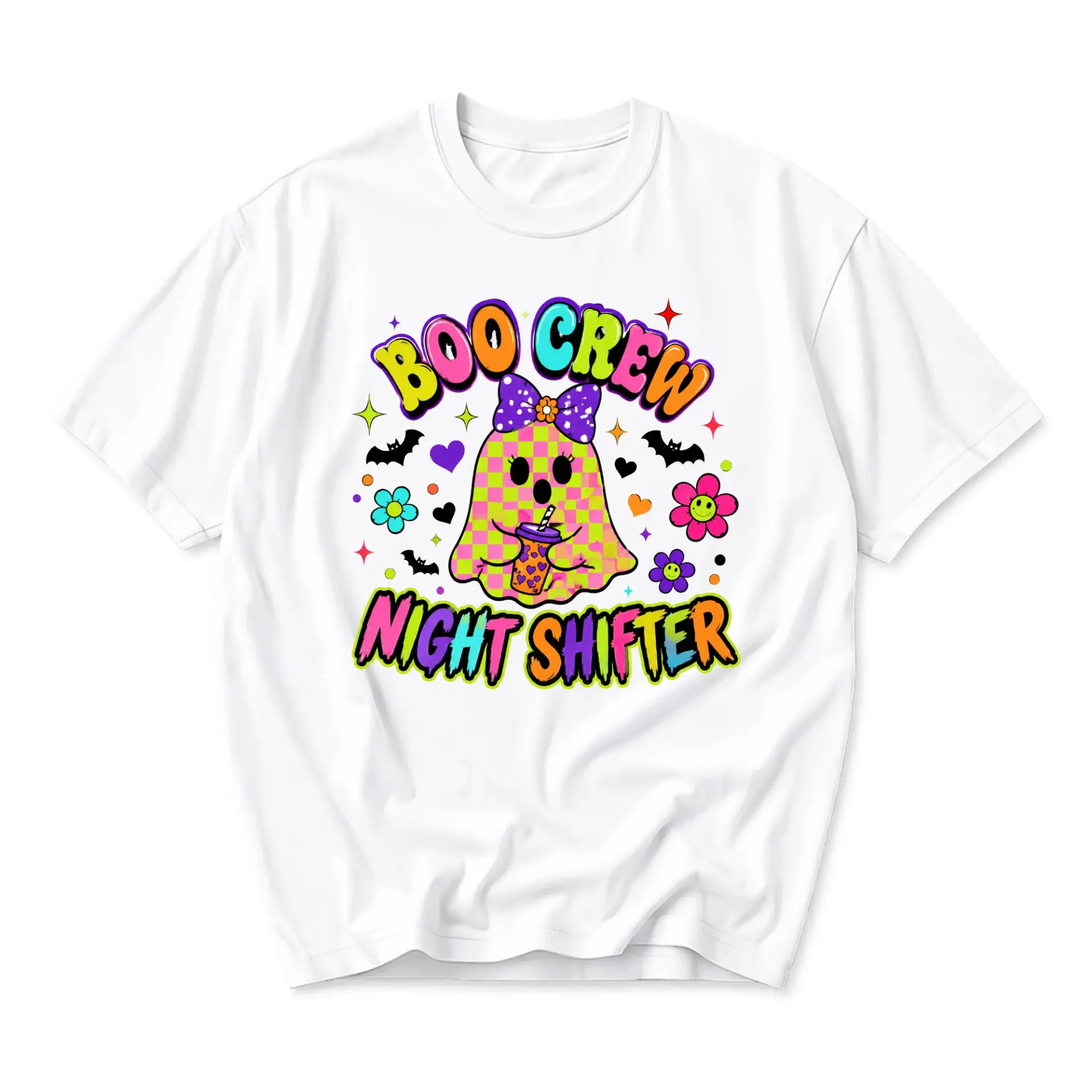 Funny Shirt Boo Crew Night Shifter Graphic Tee Retro Ghost Aesthetic Unisex Crew Neck Casual Everyday Wear Cotton Top