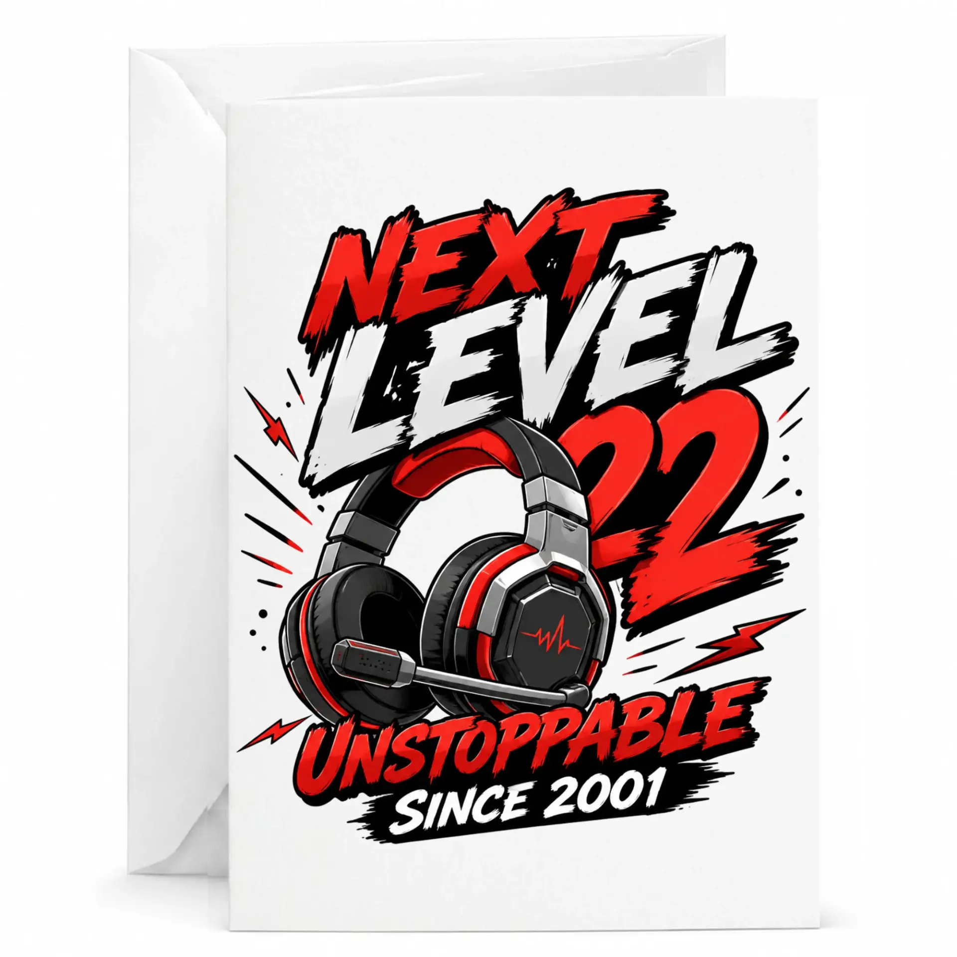Funny Birthday Card Next Level 22 Unstoppable Since 2001 Gaming Themed Greeting Card for Twenty Second Birthday