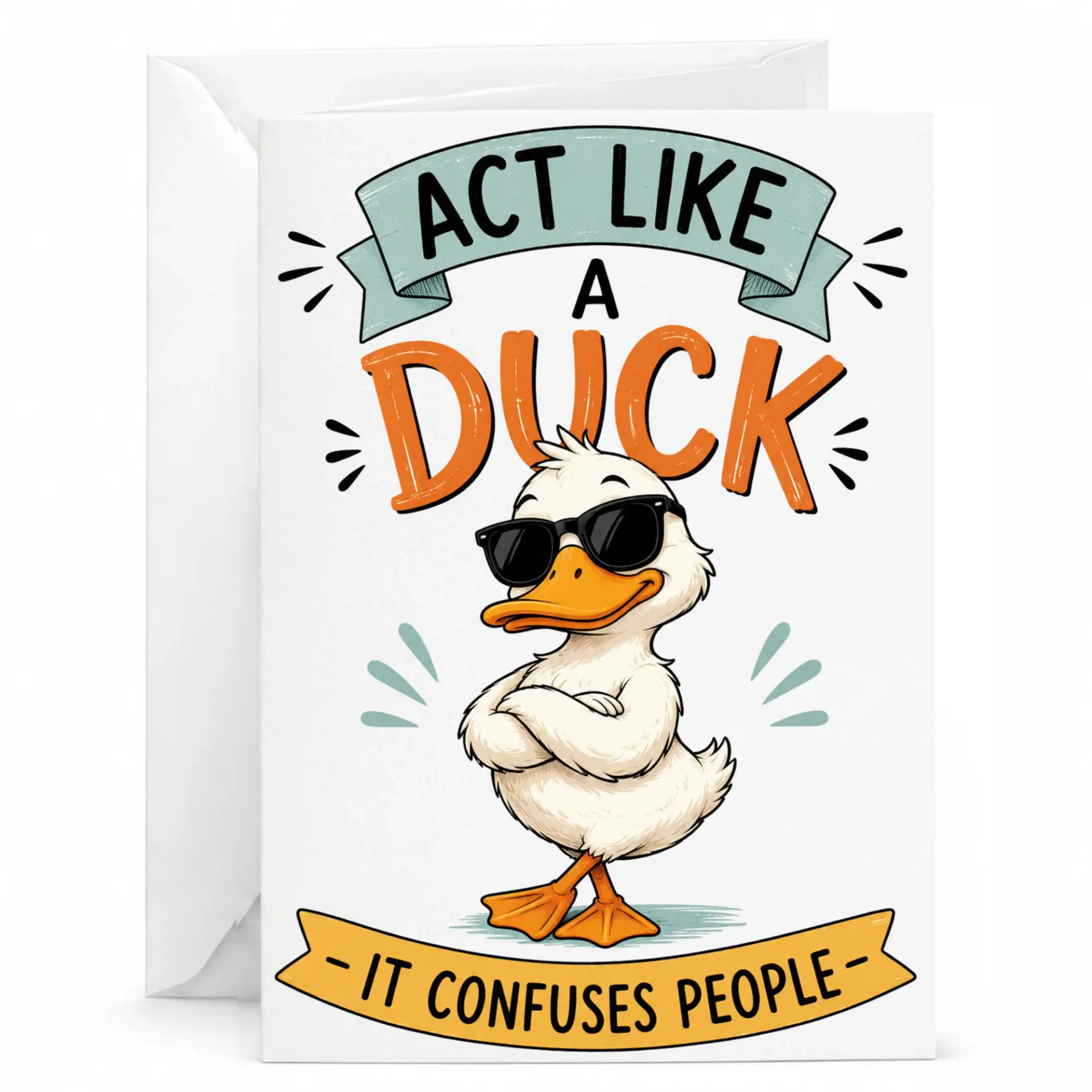 Funny Duck Greeting Card Humorous Animal Pun with Matching White Envelope Blank Note for Any Occasion