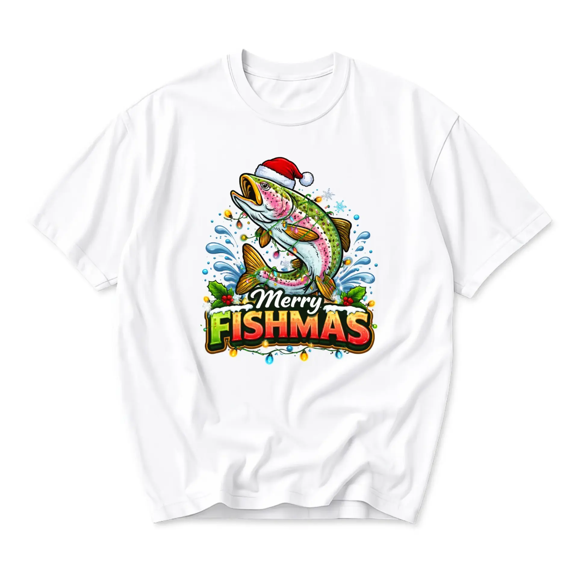Funny Shirt Merry Fishmas Holiday Graphic Tee Unisex Casual Apparel for Fishing Enthusiasts and Celebrations