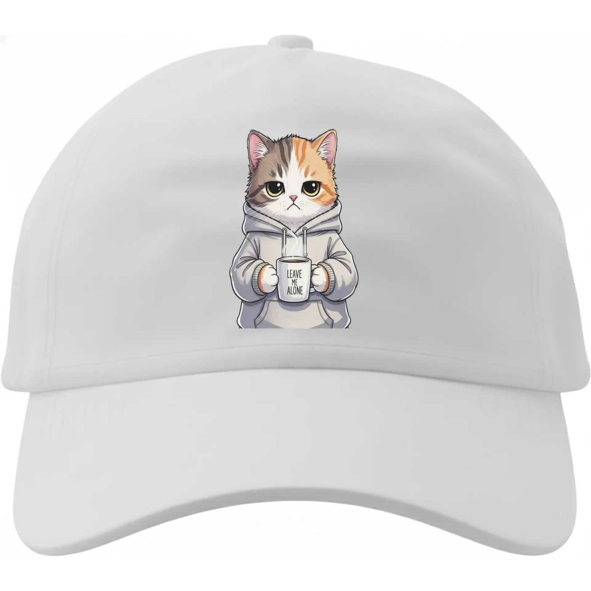 Dad Hat Baseball Cap Featuring Cute Cat Holding Coffee Mug Graphic Funny Casual Low Profile Cotton Headwear