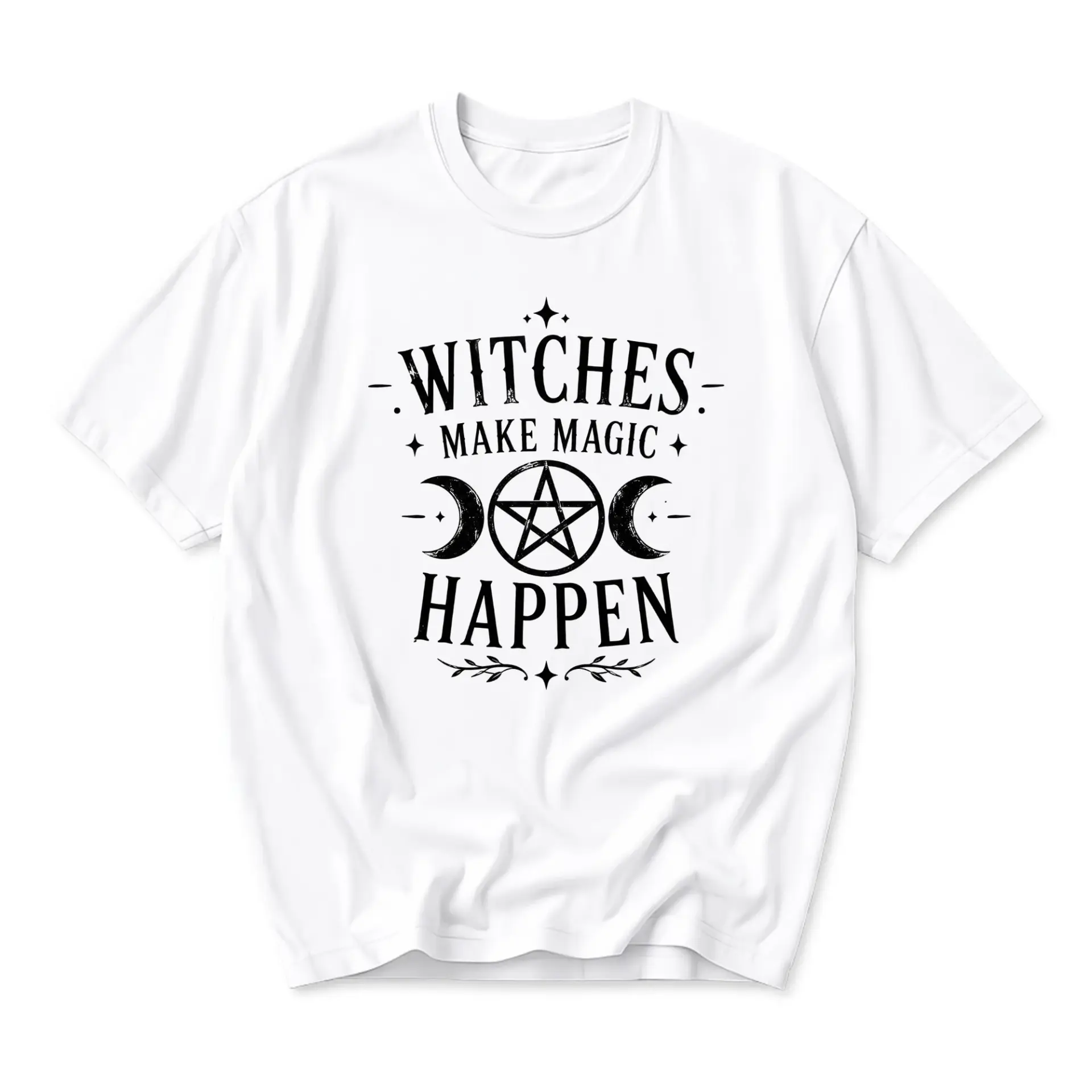 Graphic Tee Witches Make Magic Happen Celestial Pentagram Design Unisex Crew Neck Soft Cotton Casual Apparel Shirt