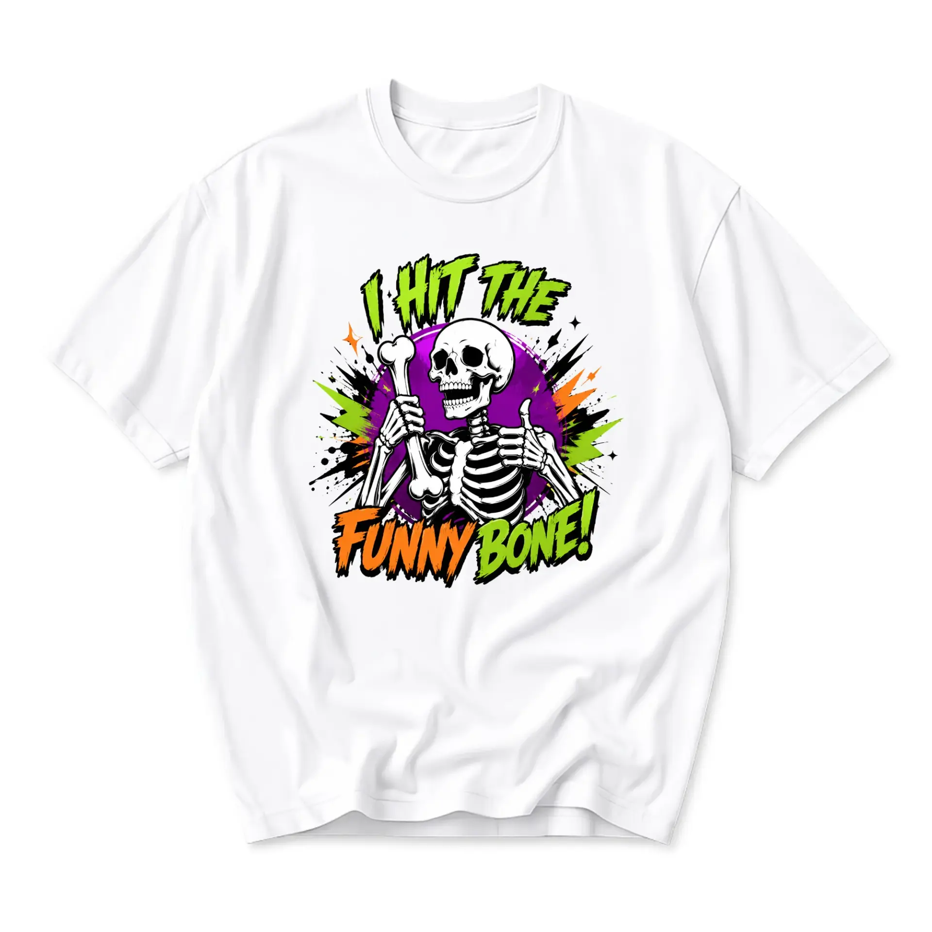 Funny Shirt I Hit the Funny Bone Skeleton Graphic Printed Unisex Crew Neck Short Sleeve Casual Cotton Tee Top