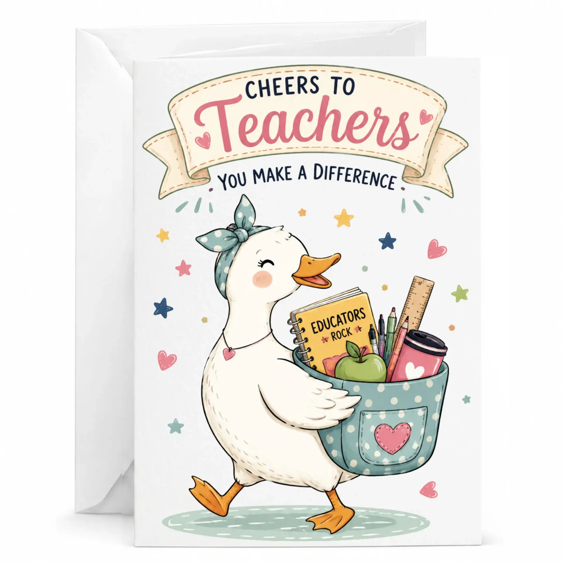 Greeting Card Cheers to Teachers Cute Duck Illustration for Educational Appreciation and Heartfelt Encouragement