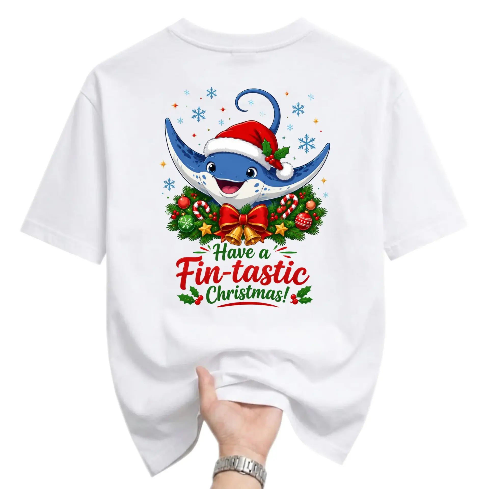 Funny Shirt Have a Fin-Tastic Christmas Stingray Graphic Tee for Holiday Season Festive Apparel and Casual Wear