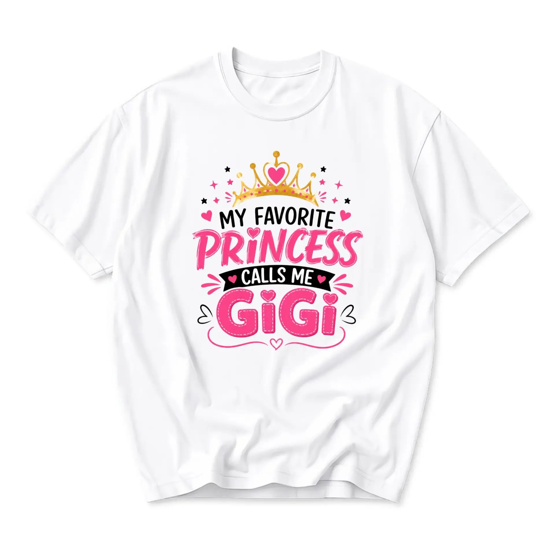 Graphic Tee My Favorite Princess Calls Me Gigi T-Shirt Unisex Casual Crew Neck Top for Grandmothers and Family