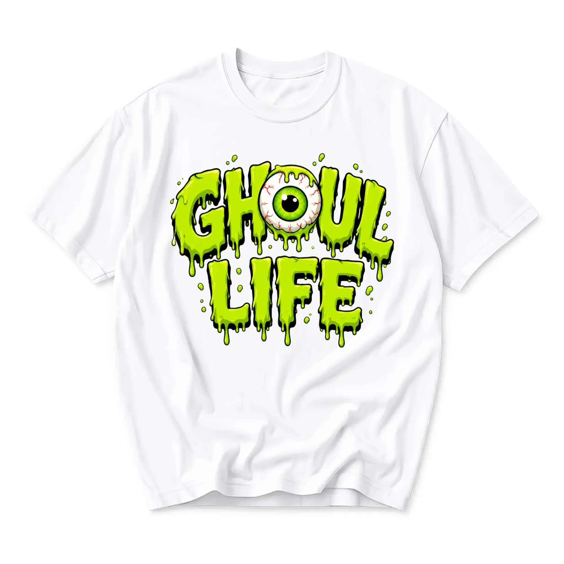 Graphic Tee Ghoul Life Green Slime Eyeball Art Unisex Crew Neck Casual Cotton Blend Short Sleeve Streetwear Shirt