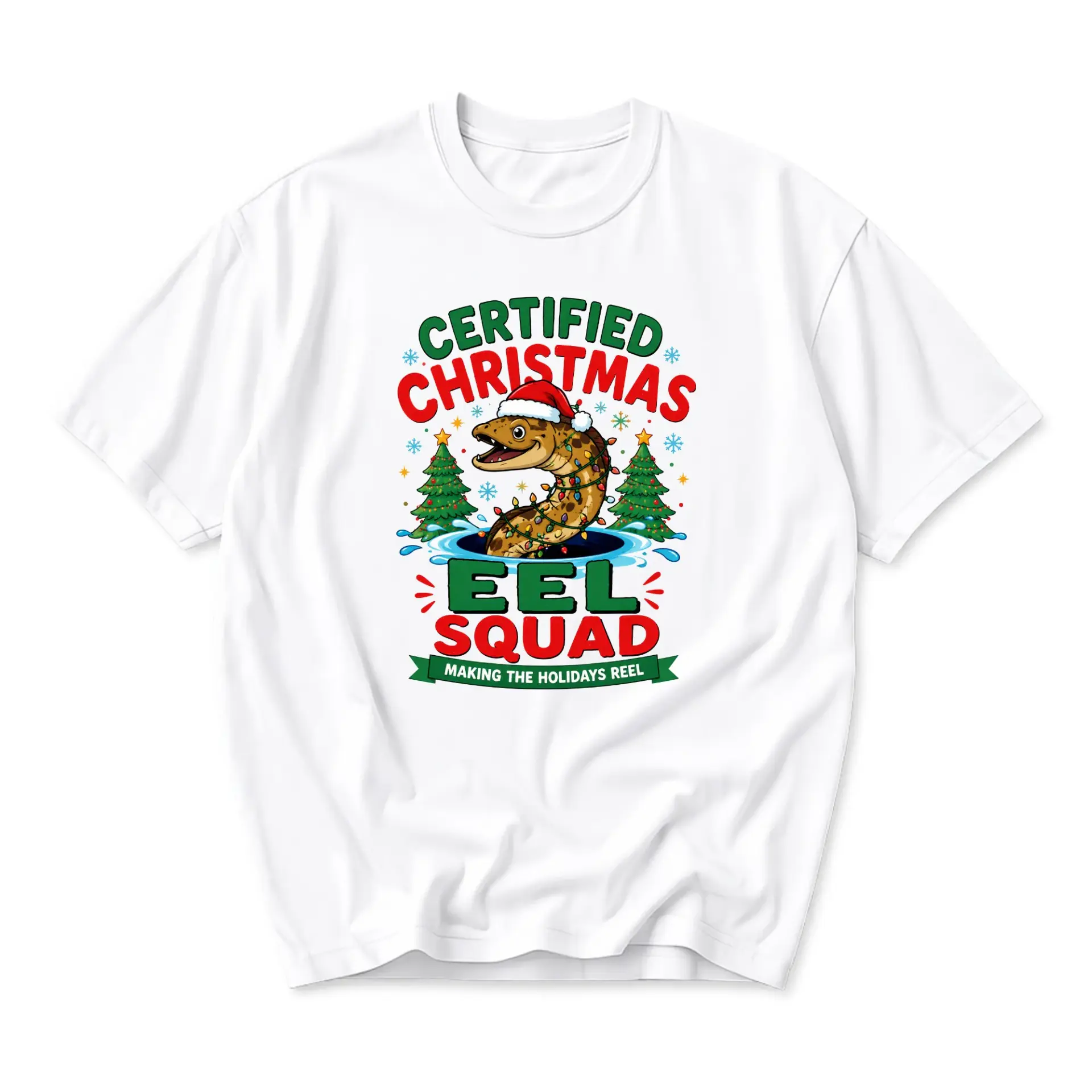 Funny Shirt Certified Christmas Eel Squad Graphic Tee Humorous Holiday Top
