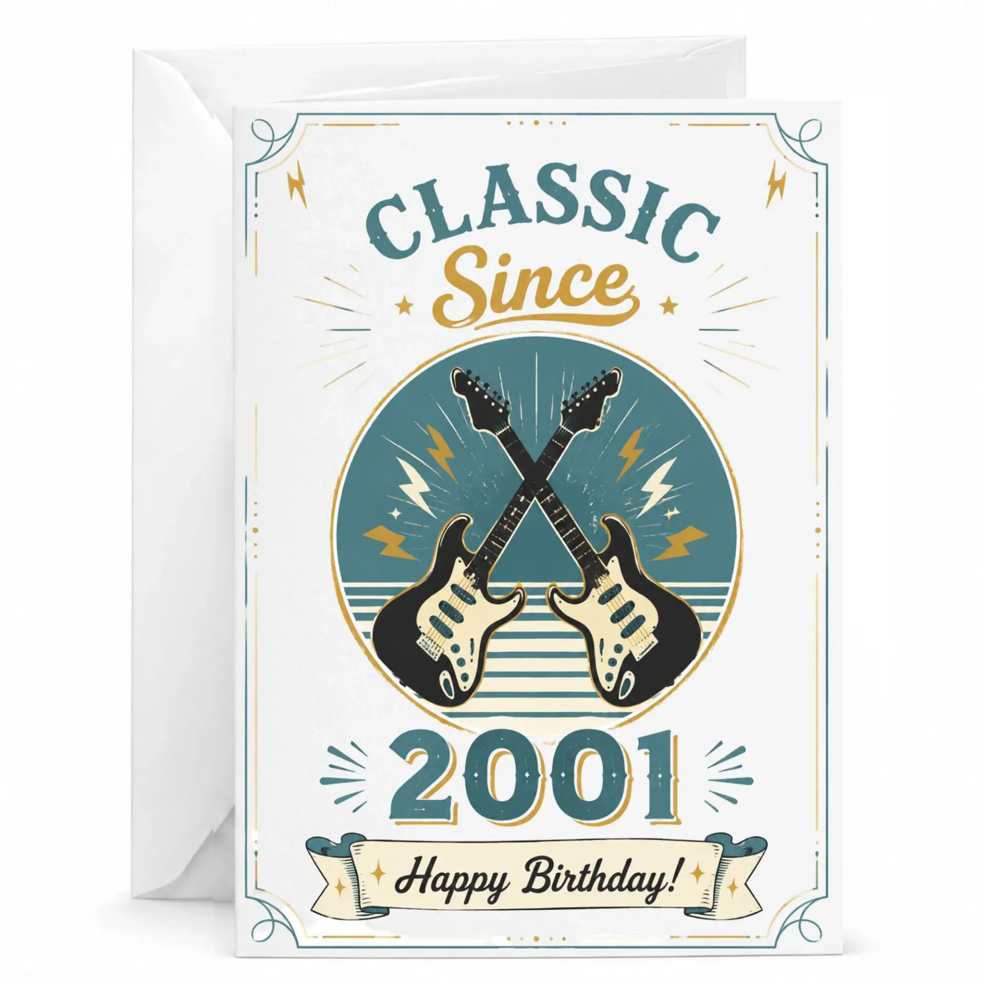 Birthday Card Classic Since 2001 Vintage Guitar Design Music Lover Greeting Card for Milestone Birthday Celebration