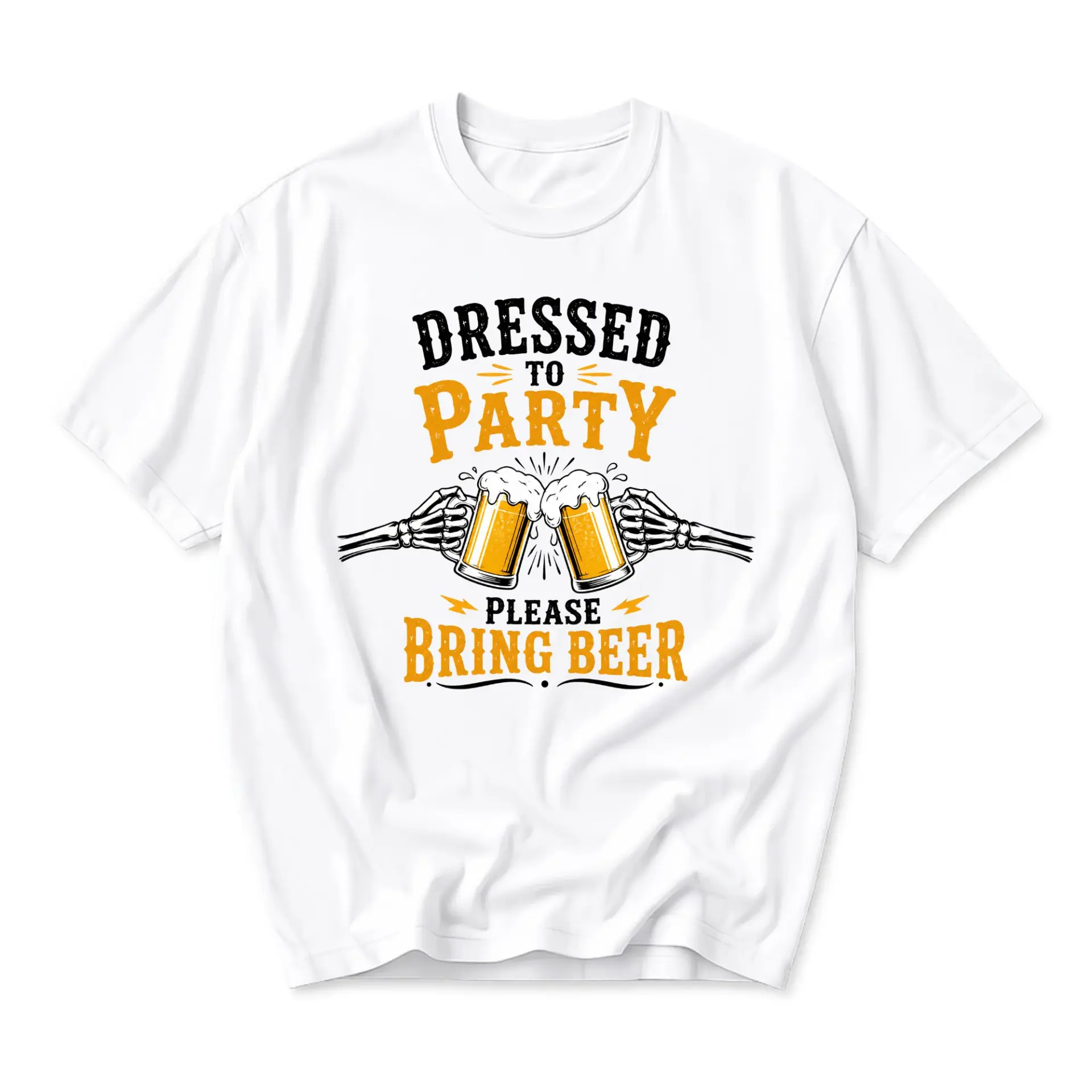 Funny Shirt Dressed to Party Please Bring Beer Graphic Tee Unisex Crew Neck Casual Cotton Blend Short Sleeve Top